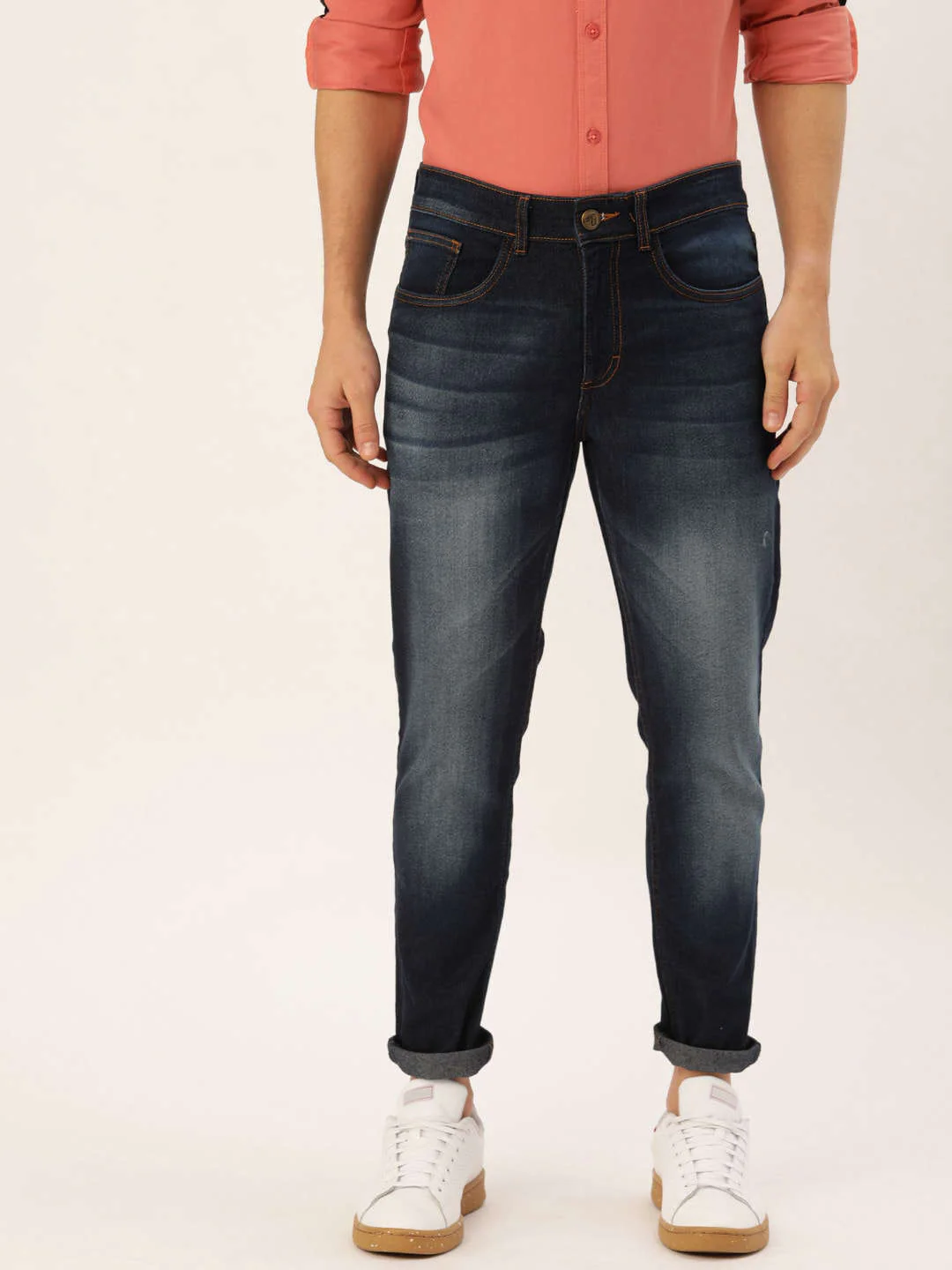 Men's Blue Slim Fit Solid Mid-Rise Jeans
