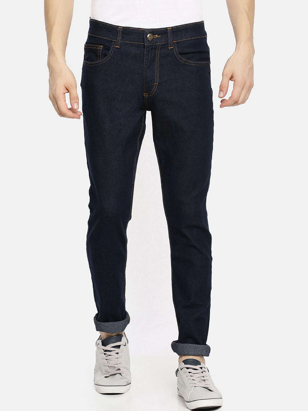 Men's Blue Slim Fit Solid Mid-Rise Jeans