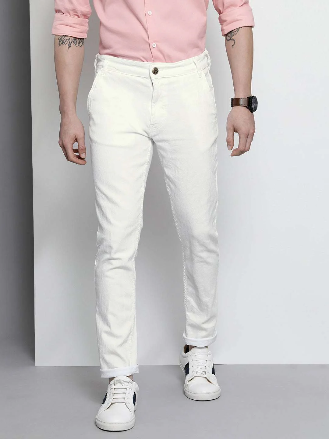 Men's White Slim Fit Solid Mid-Rise Stretchable Jeans