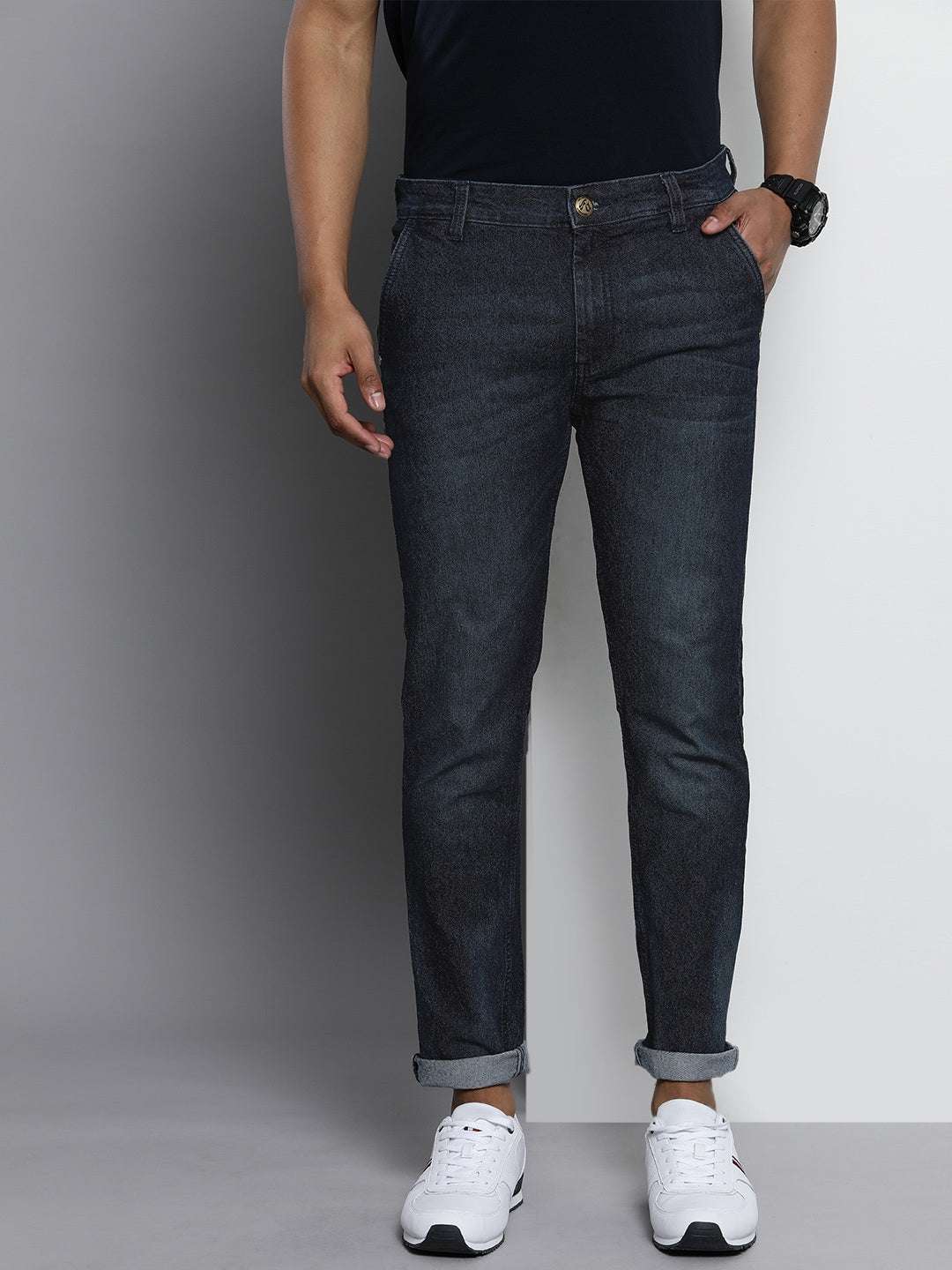 Men's Blue Slim Fit Solid Mid-Rise Stretchable Jeans