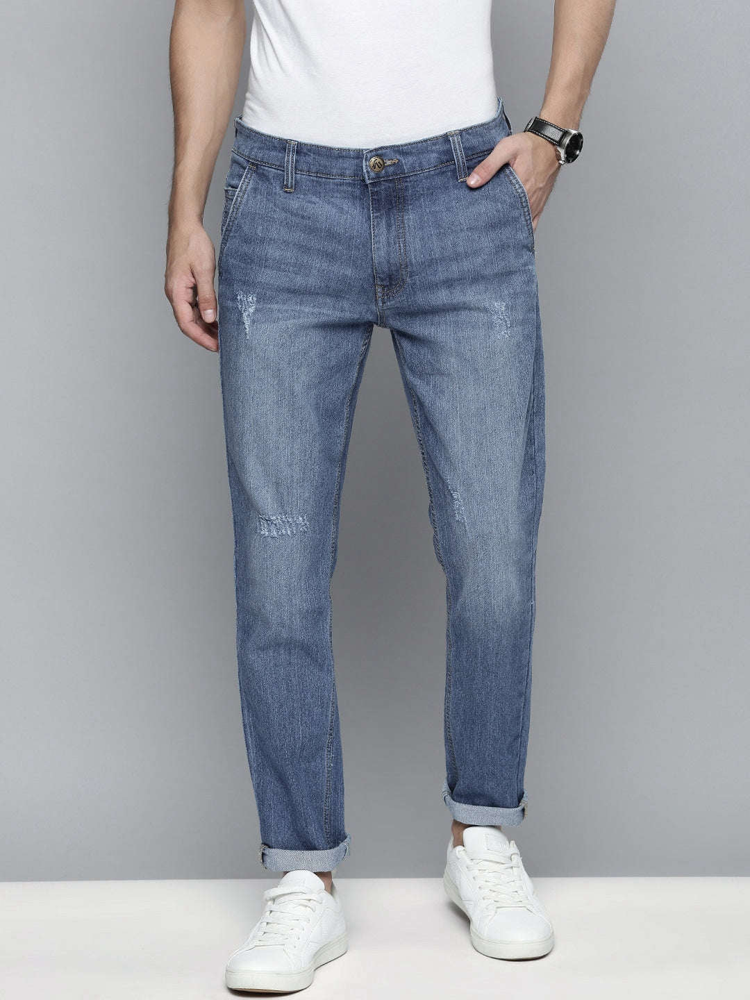 Men's Blue Slim Fit Solid Mid-Rise Stretchable Jeans