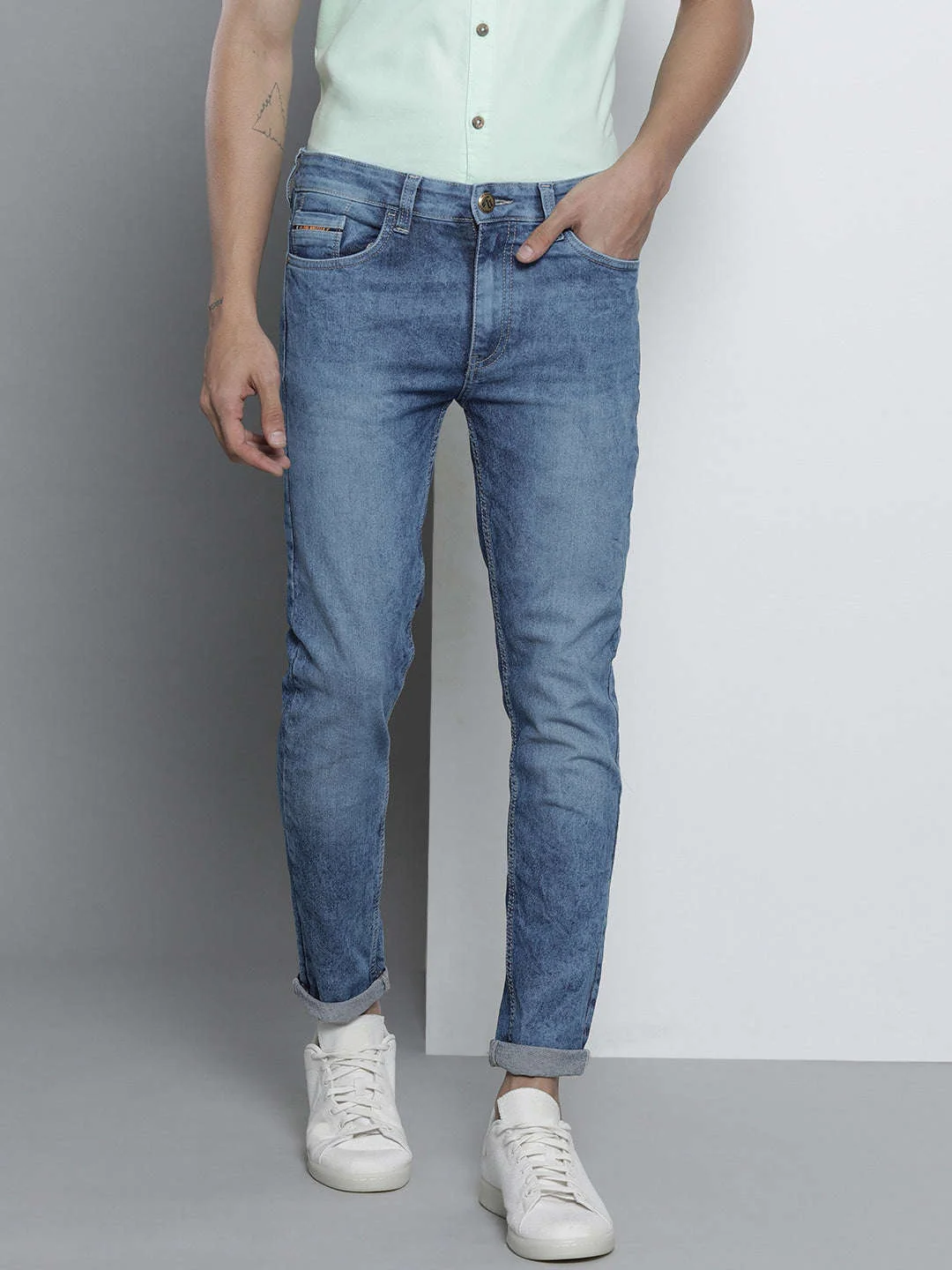 Men's Blue Slim Fit Solid Mid-Rise Stretchable Jeans