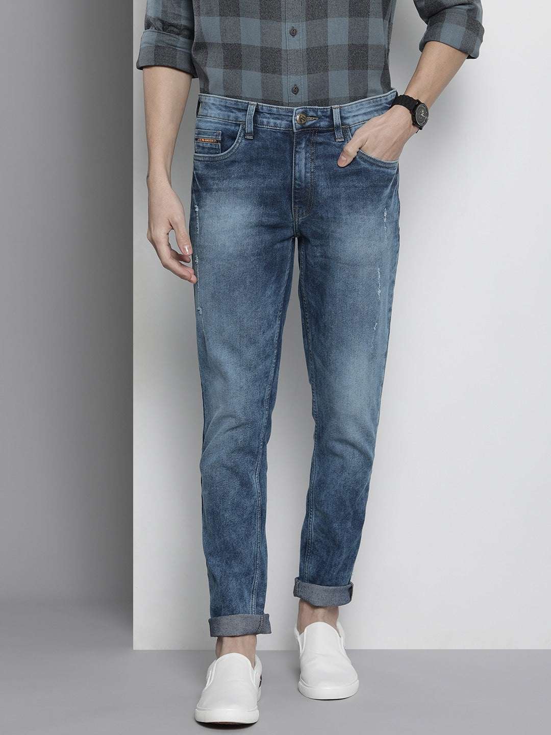 Men's Blue Slim Fit Solid Mid-Rise Stretchable Jeans