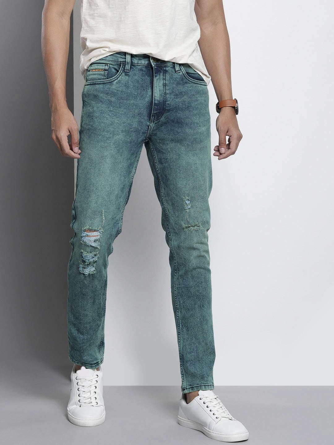 Men's Blue Regular Fit Solid Mid-Rise Stretchable Jeans