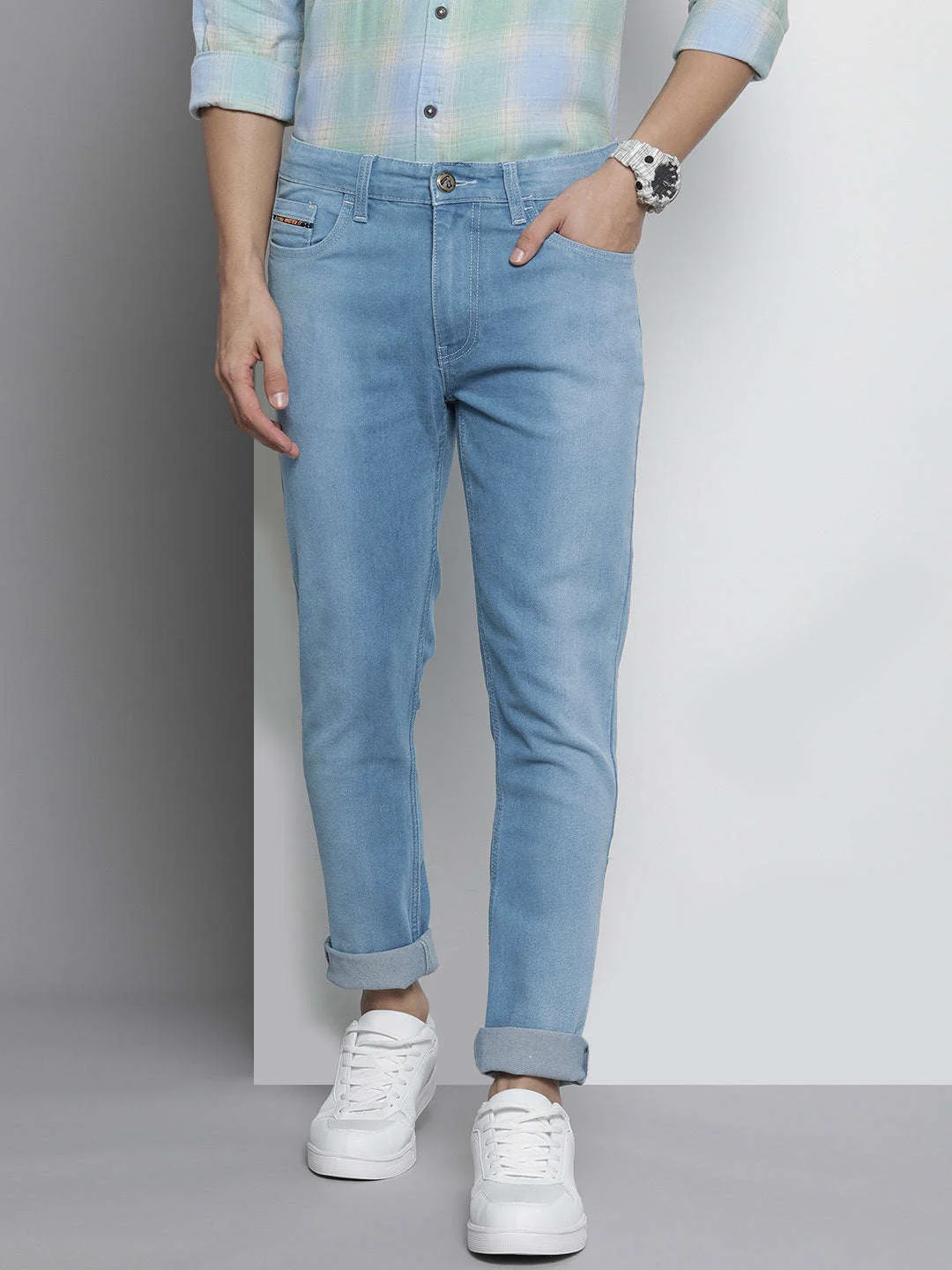 Men's Blue Slim Fit Solid Mid-Rise Stretchable Jeans