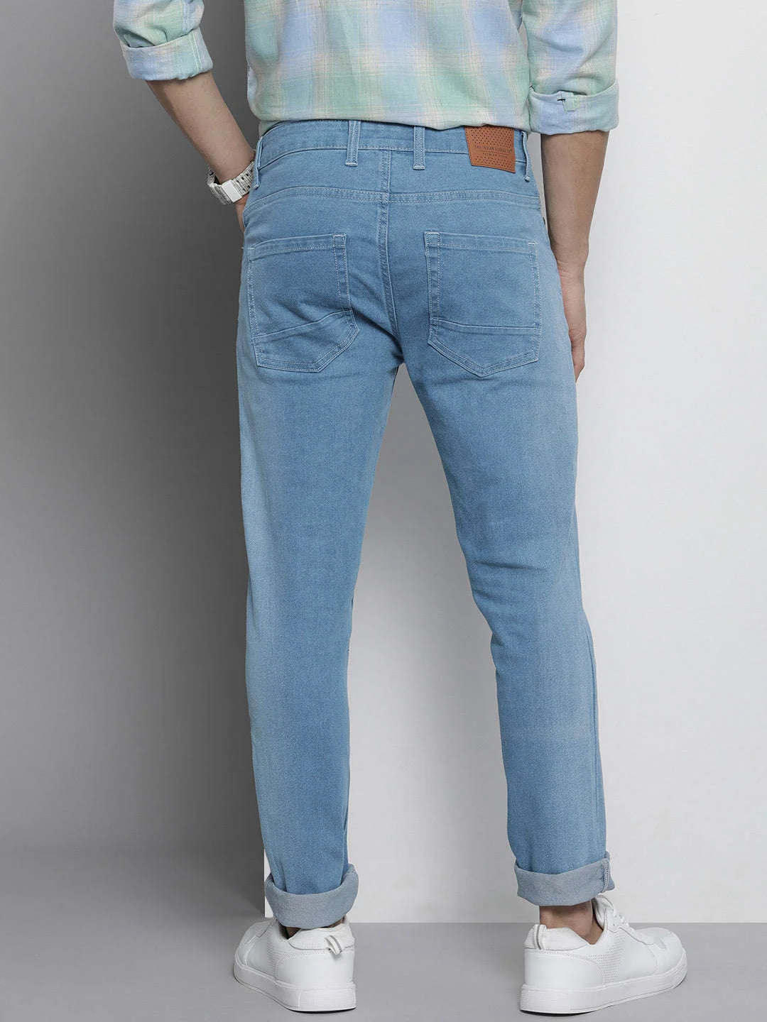 Men's Blue Slim Fit Solid Mid-Rise Stretchable Jeans - Image 3