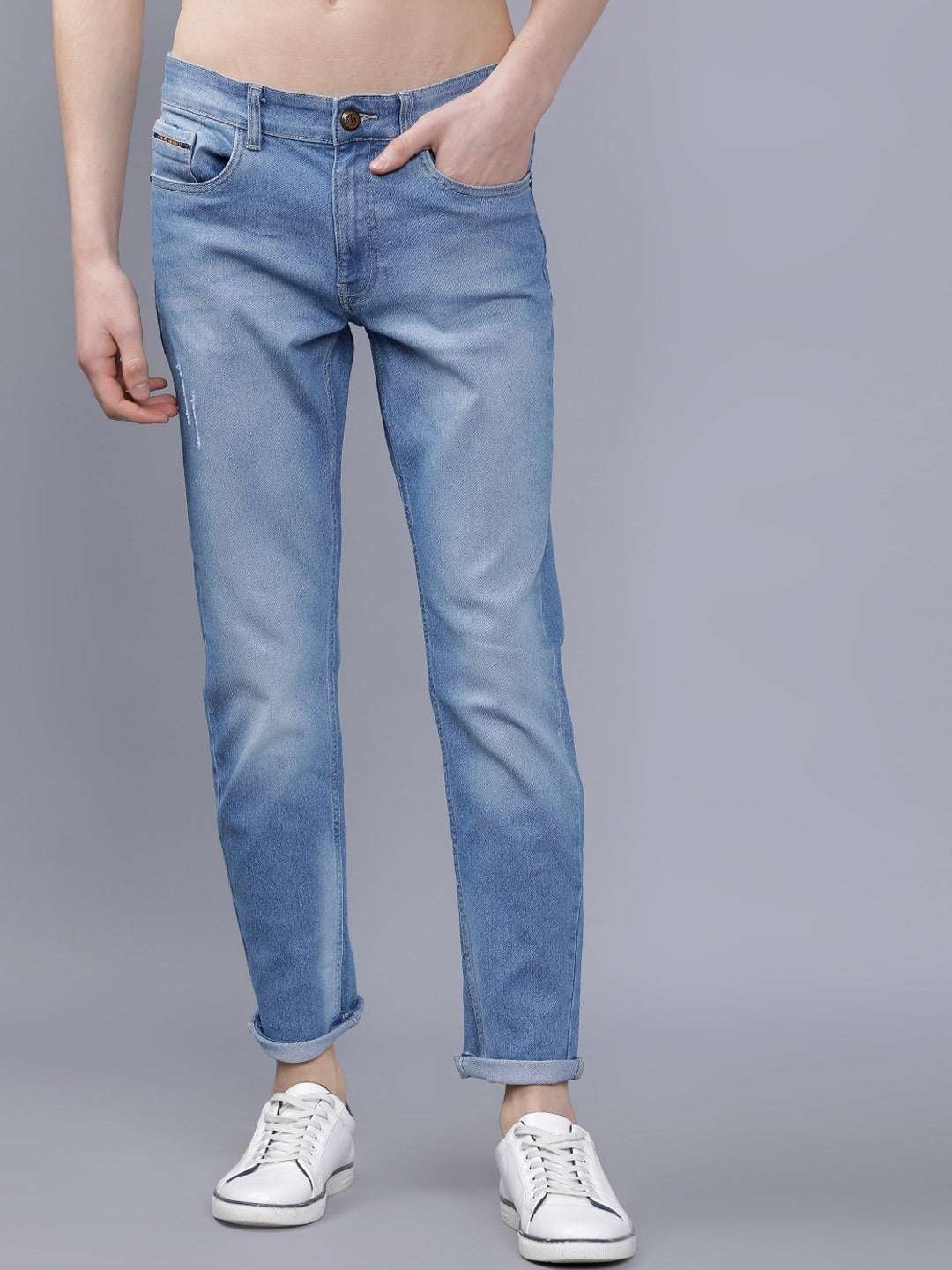 Men's Blue Slim Fit Solid Casual Jeans