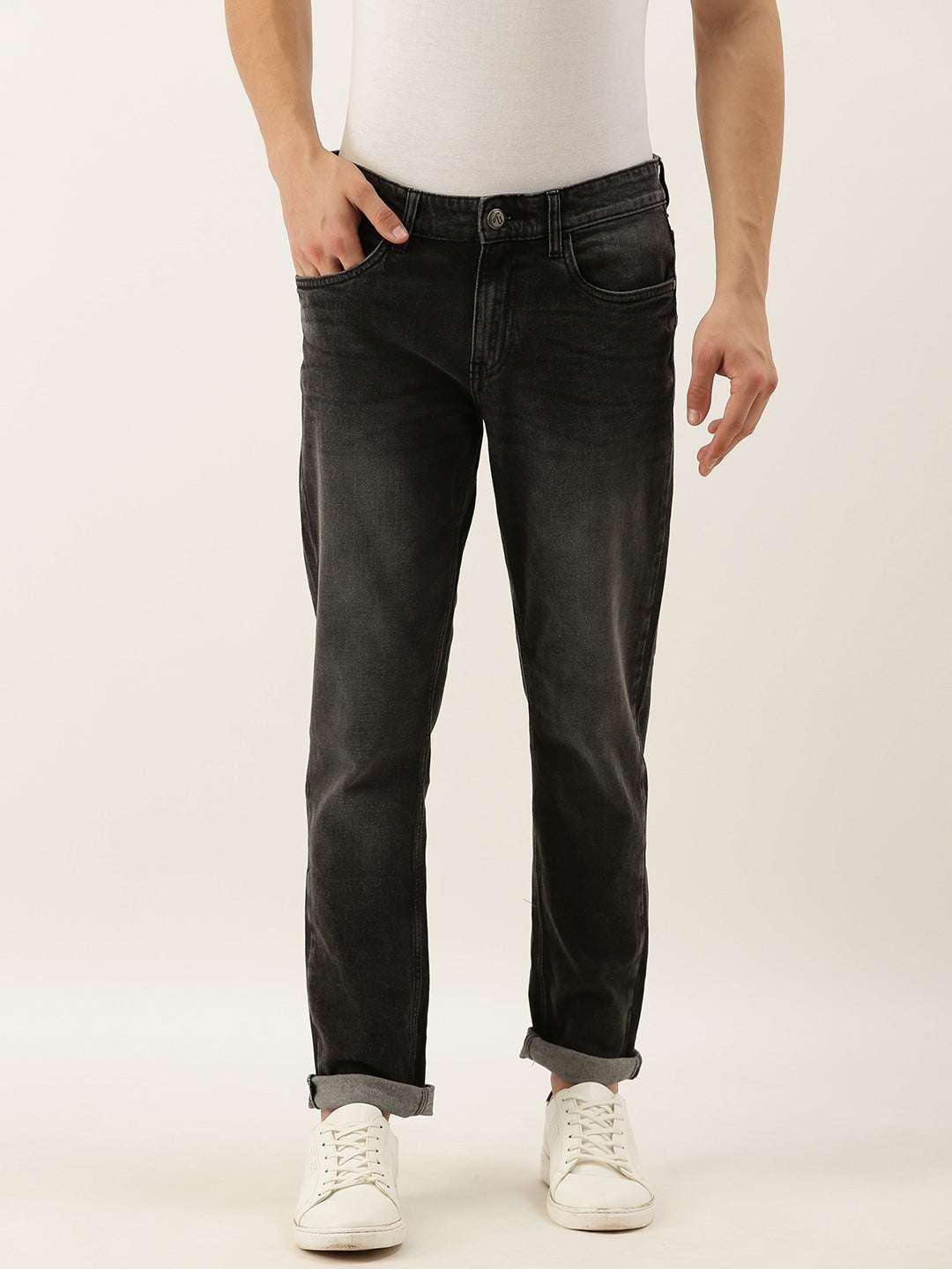Men's Black Slim Fit Solid Mid-Rise Jeans