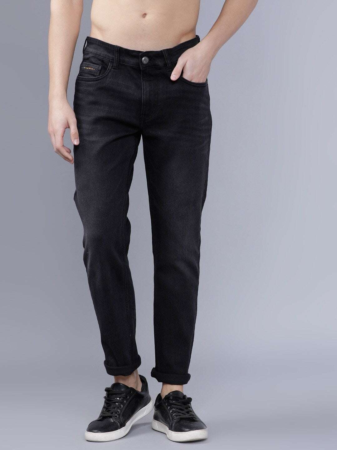 Men's Blue Slim Fit Solid Mid-Rise Jeans