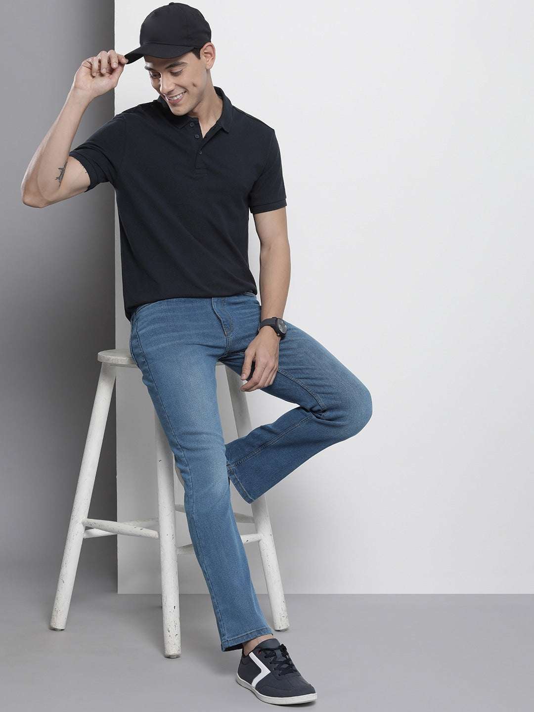 Men's Blue Bootcut Fit Solid Casual Jeans - Image 5