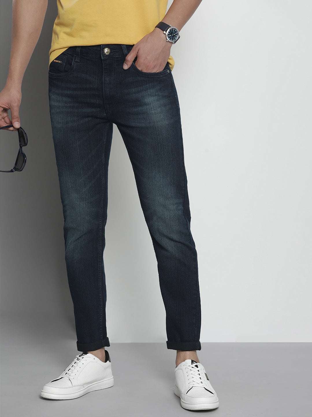 Men's Blue Skinny Fit Solid Mid-Rise Stretchable Jeans