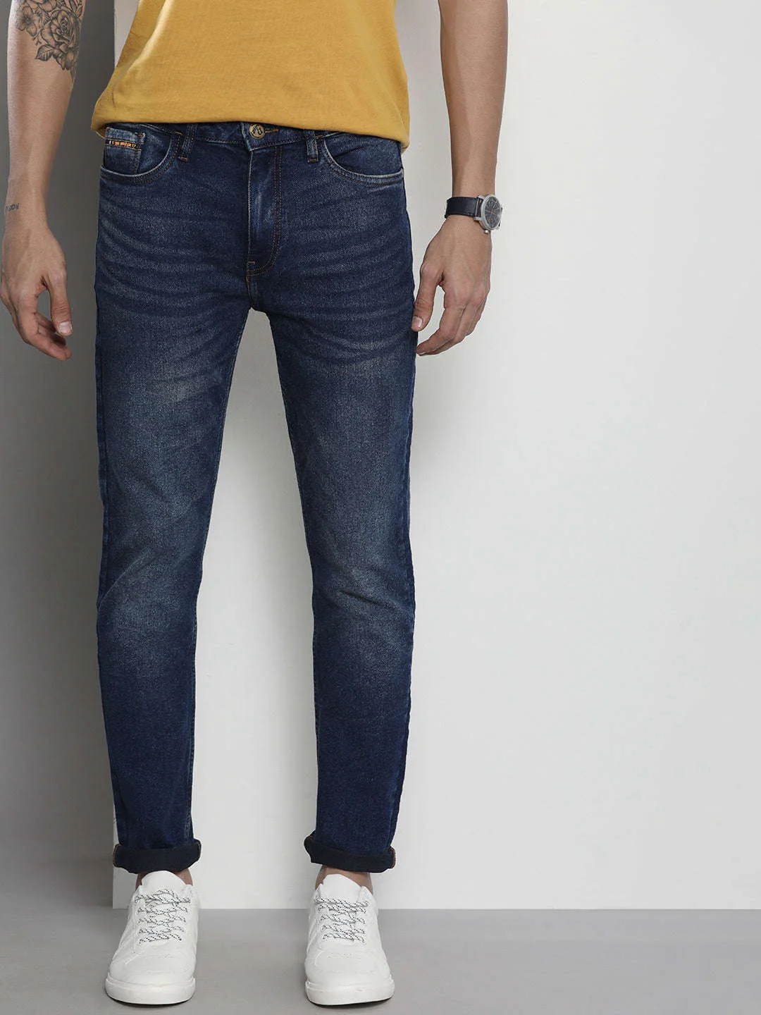 Men's Blue Slim Fit Solid Mid-Rise Stretchable Jeans
