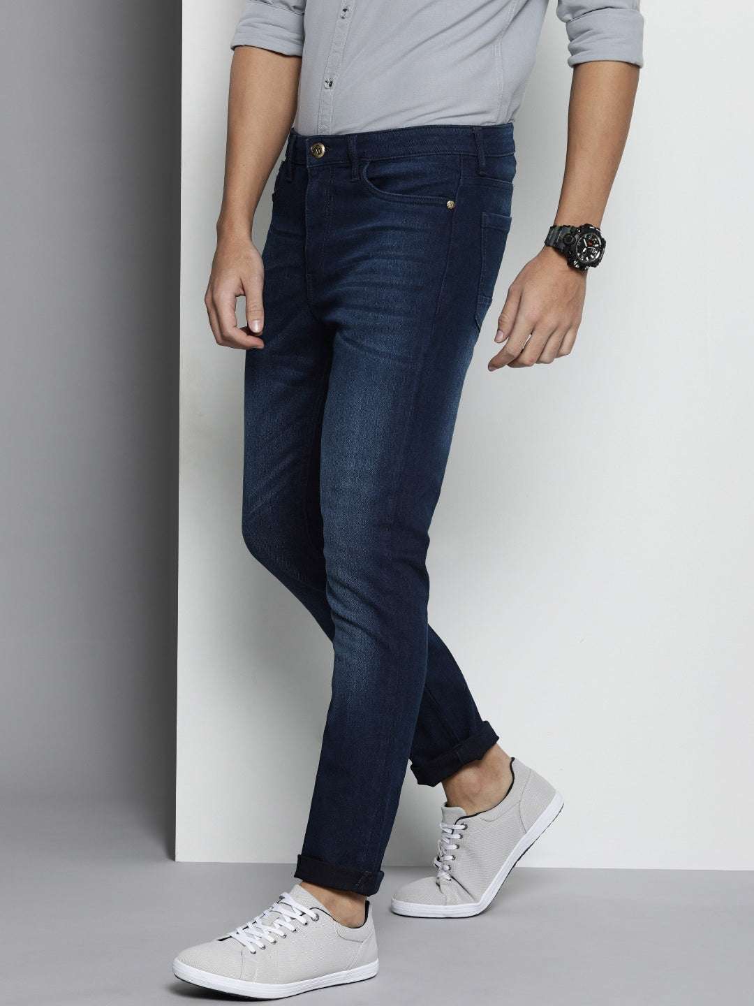 Men's Blue Slim Fit Solid Mid-Rise Stretchable Jeans
