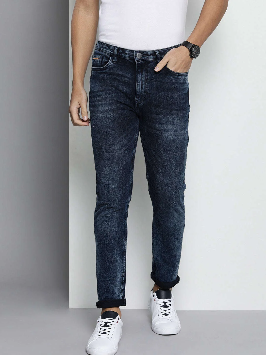 Men's Blue Slim Fit Solid Mid-Rise Stretchable Jeans