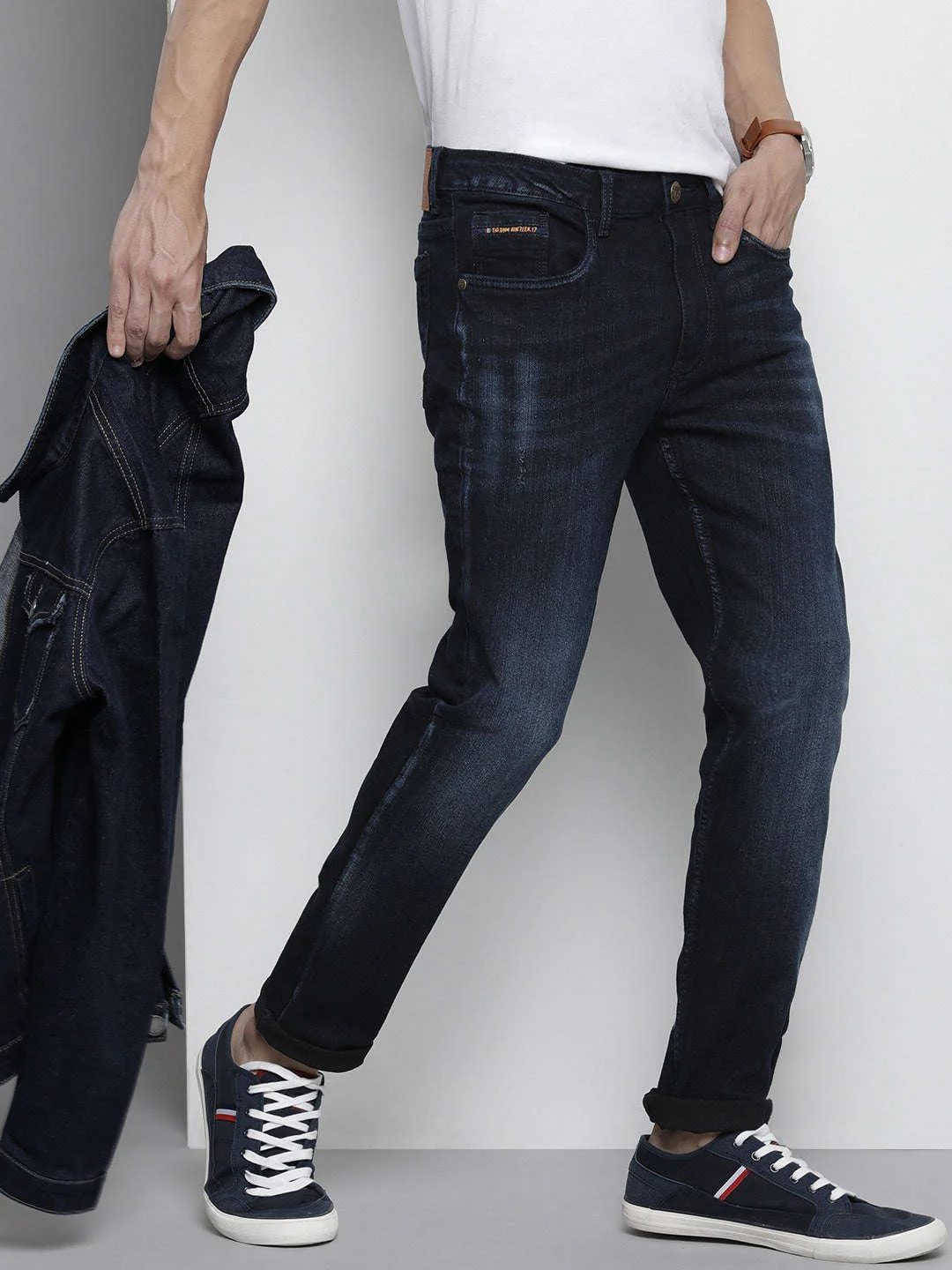Men's Blue Skinny Fit Solid Mid-Rise Stretchable Jeans