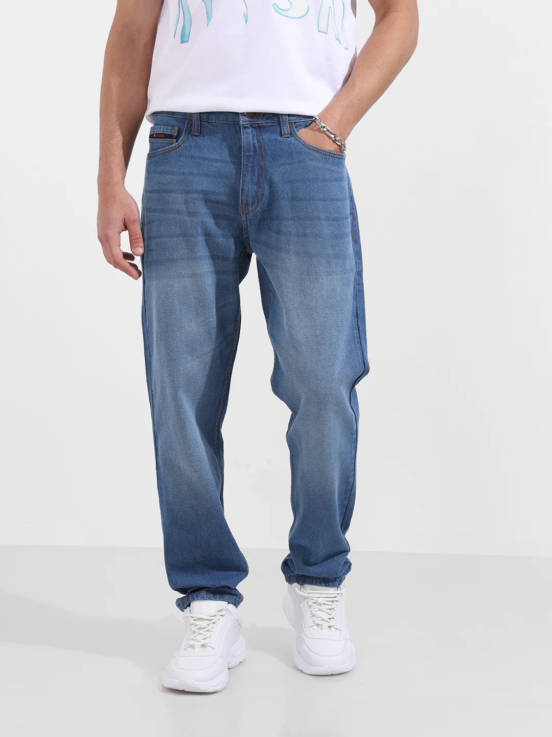 Men's Blue Dad Fit Solid Street Wear Jeans