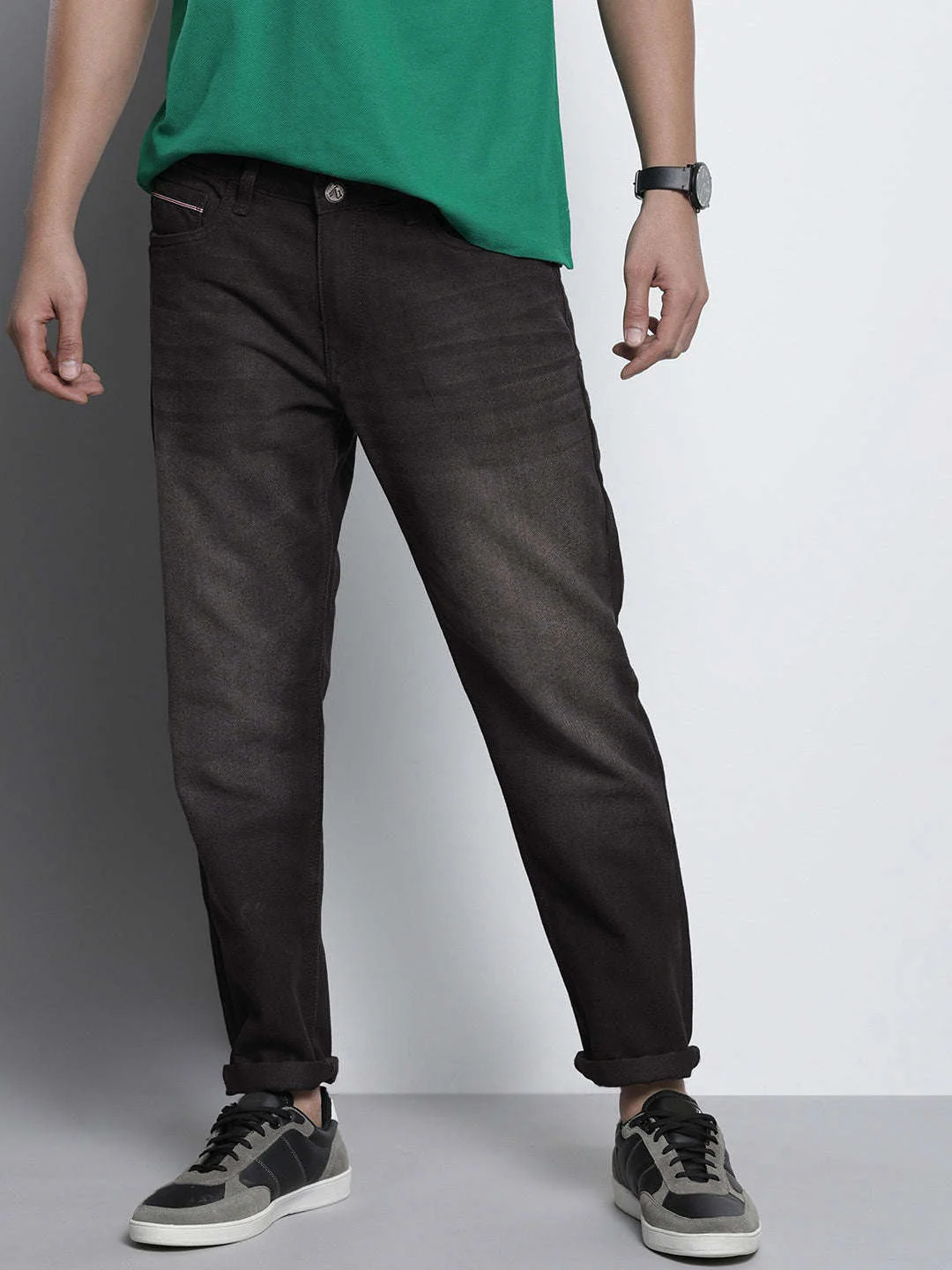 Men's Charcoal Grey Dad Fit Solid Casual Jeans