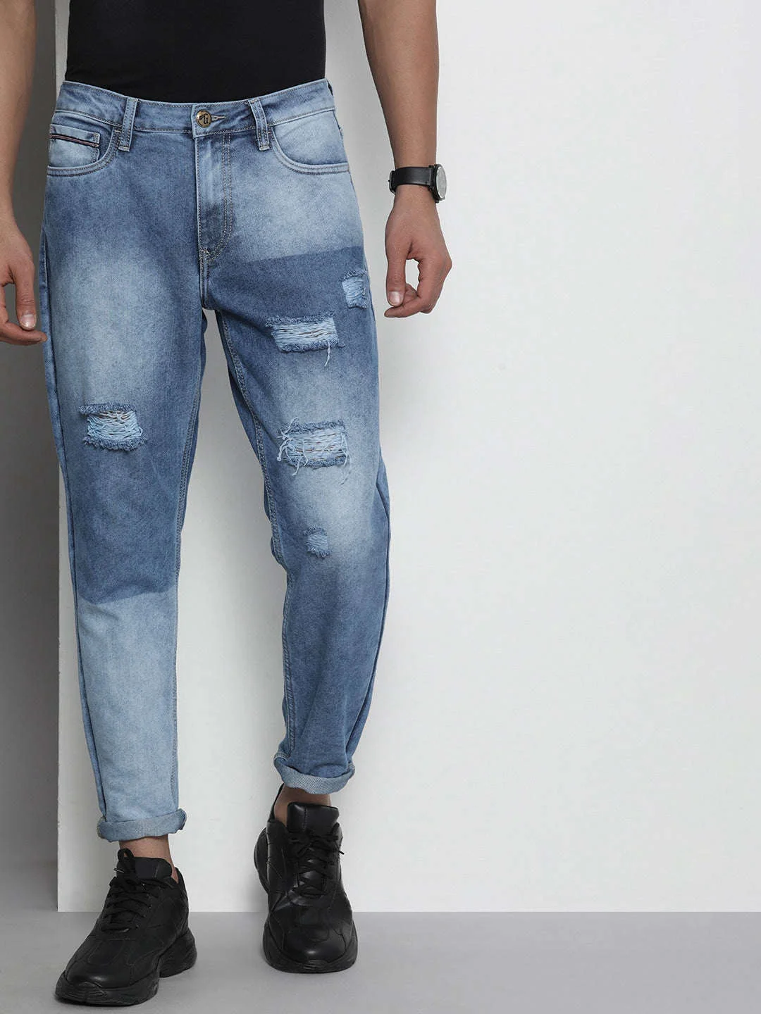 Men's Blue Dad Fit Solid Street Wear Jeans