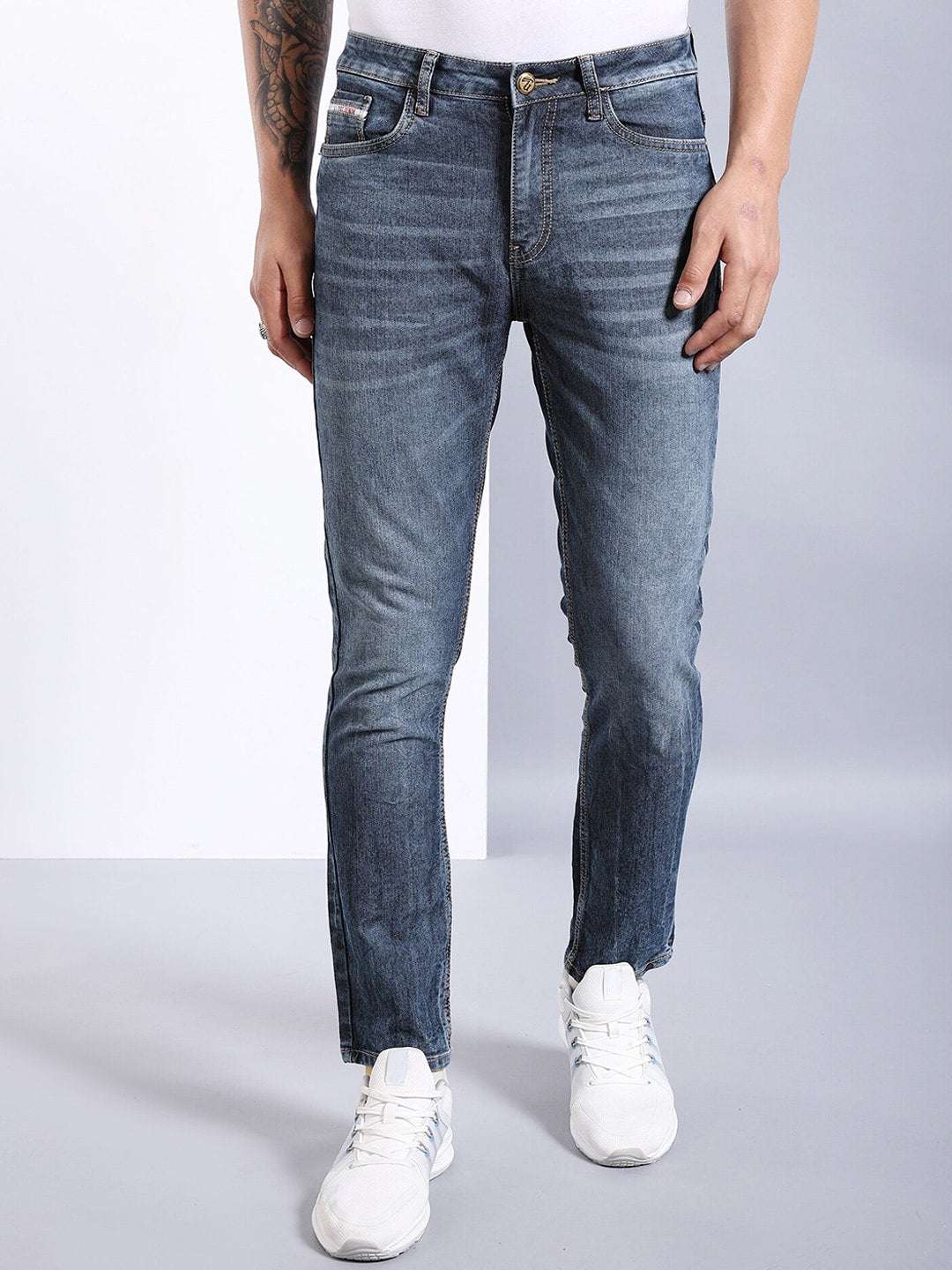 Men's Navy Slim Fit Solid Street Wear Jeans