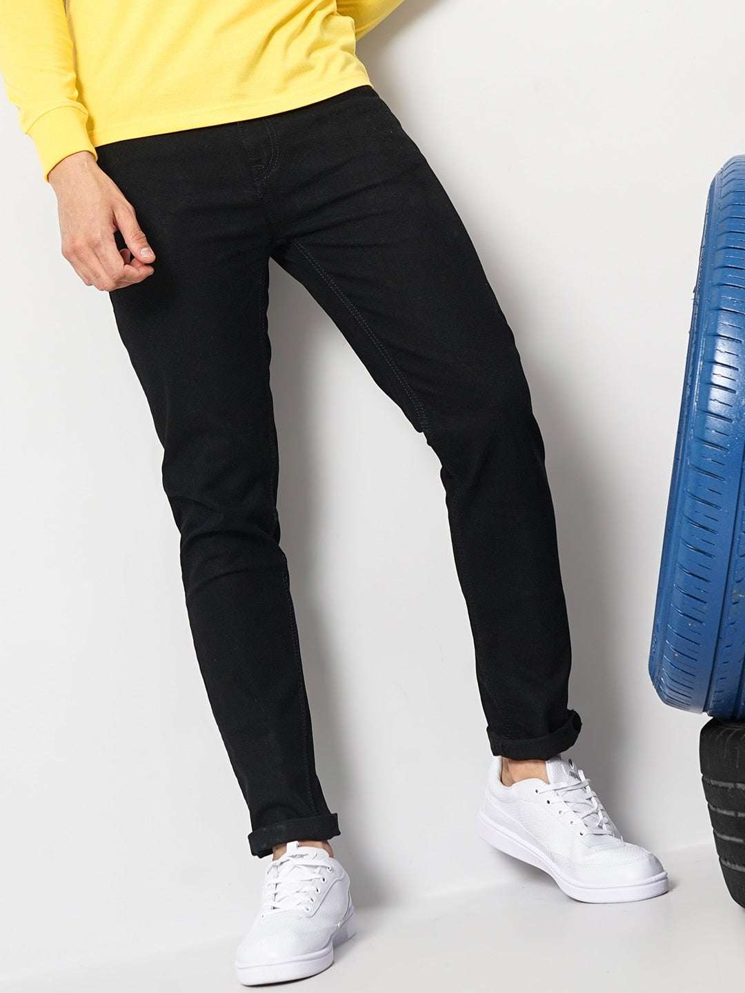 Men's Black Slim Fit Solid Mid-Rise Stretchable Jeans