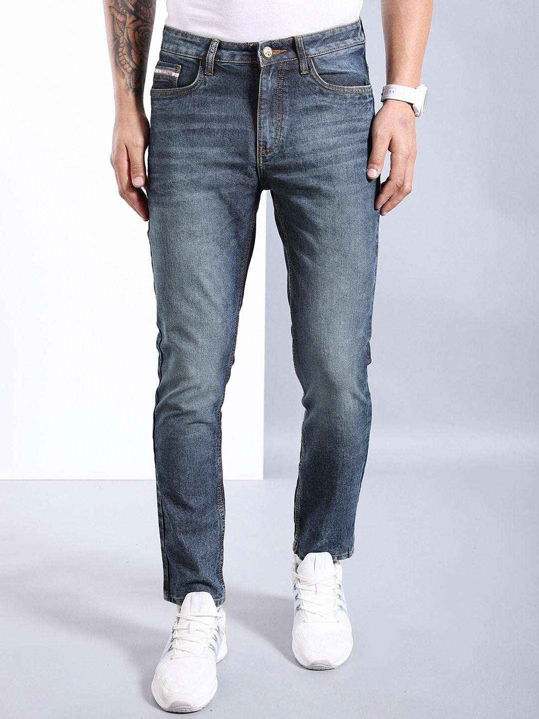 Men's Navy Slim Fit Solid Mid-Rise Stretchable Jeans