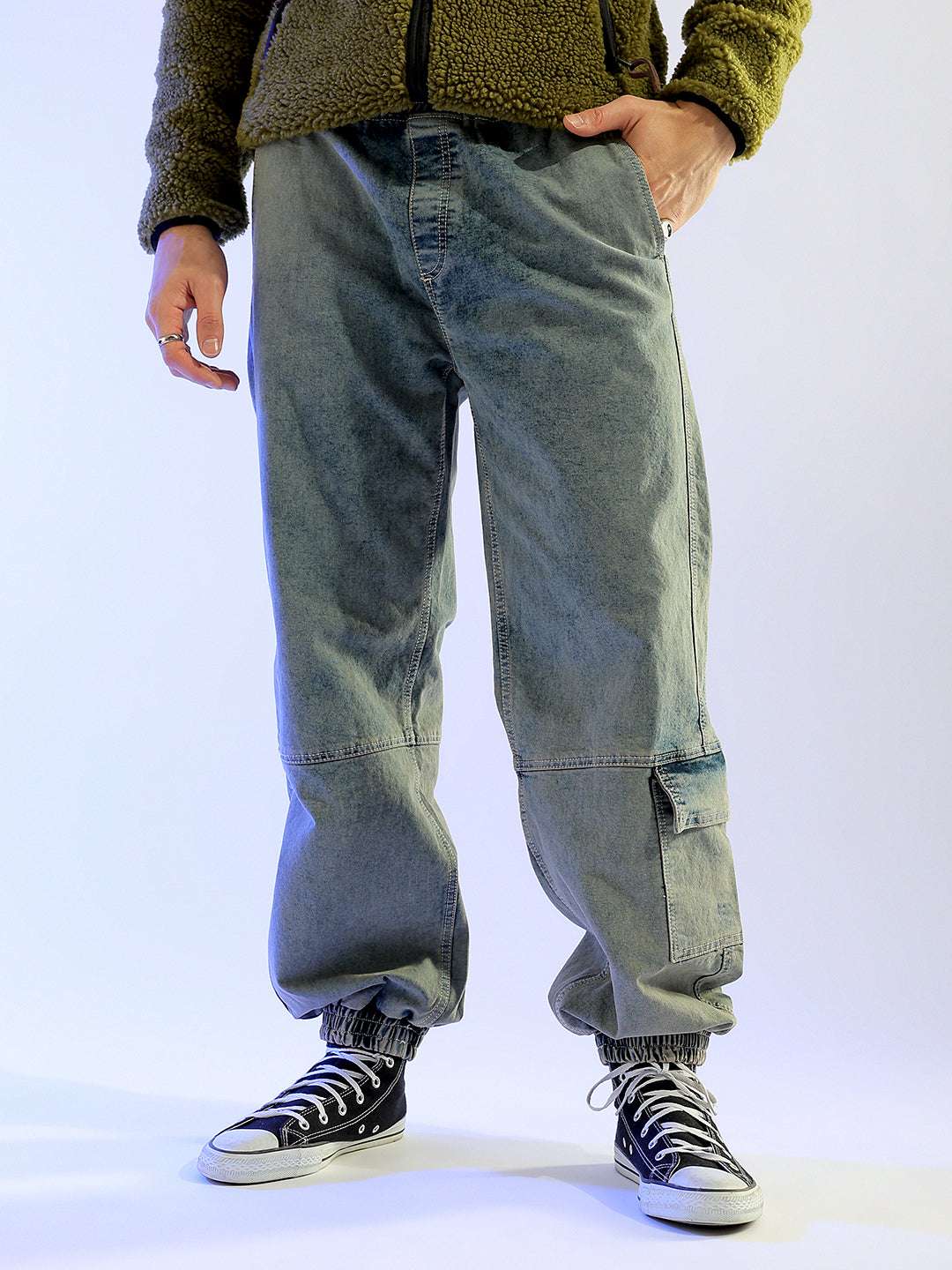 Men's Light Khaki Loose Fit Solid Street Wear Jeans