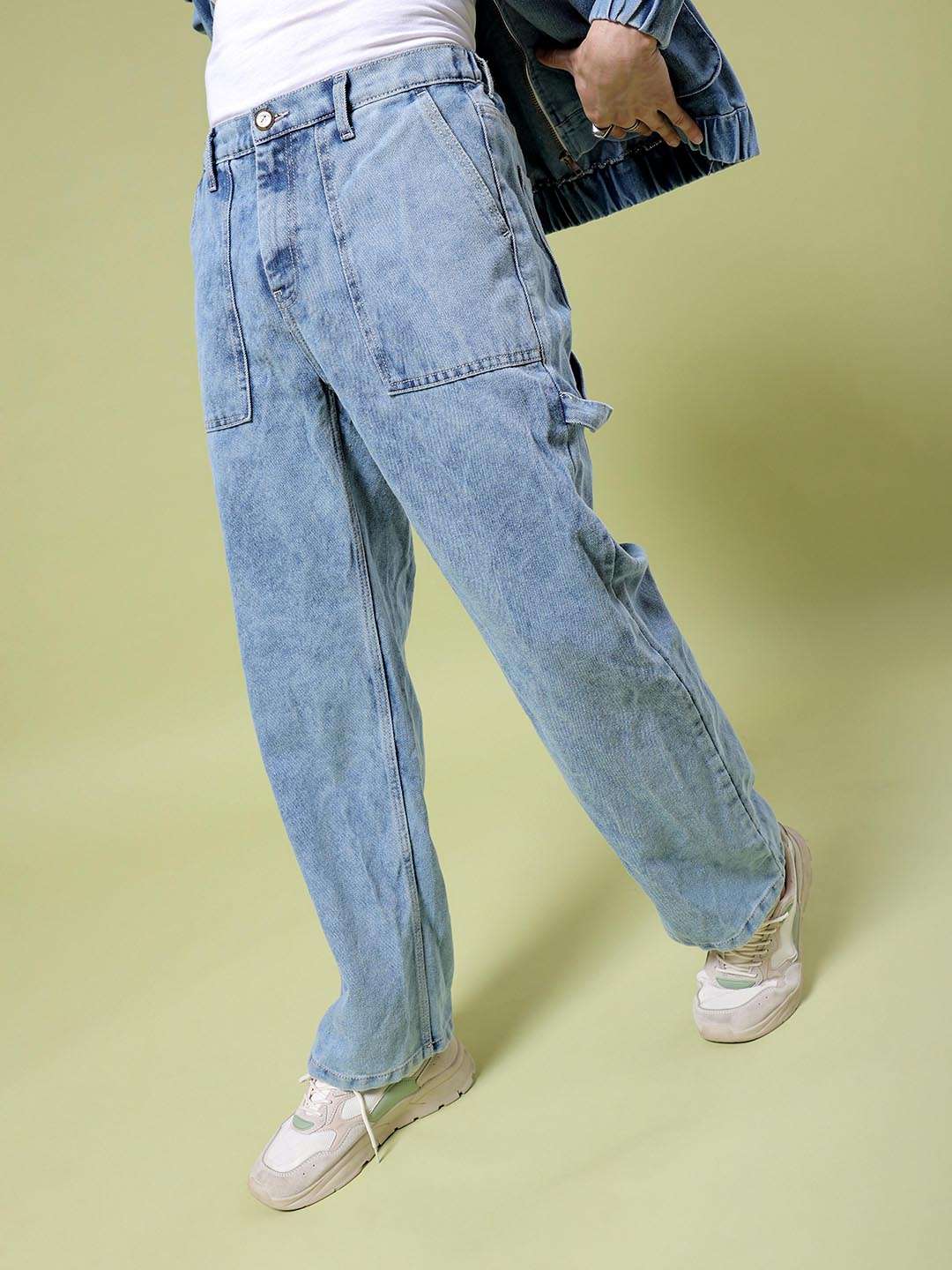 Men's Blue Baggy Solid Mid-Rise Stretchable Jeans
