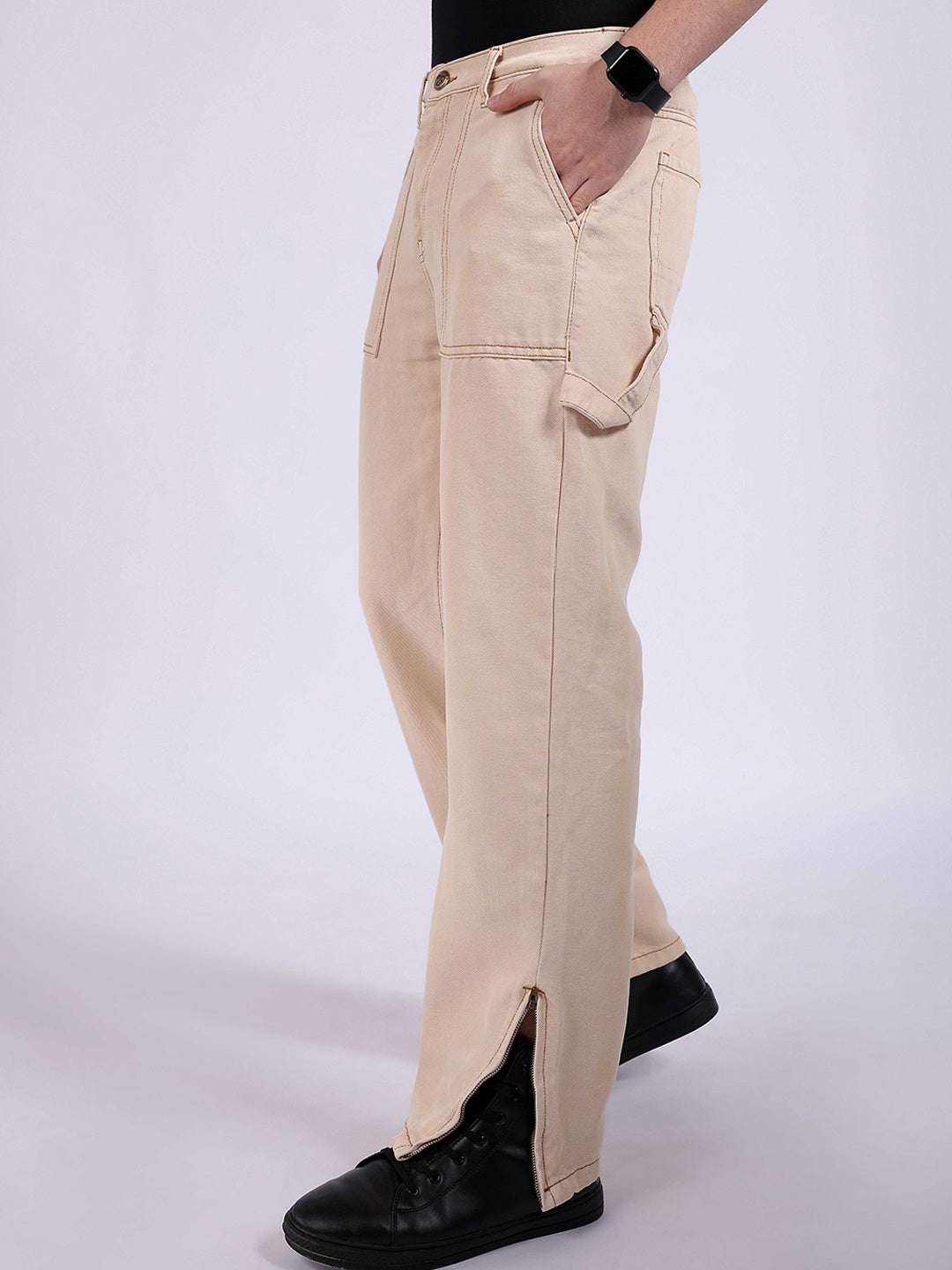 Men's White Baggy Solid Mid-Rise Stretchable Jeans - Image 2