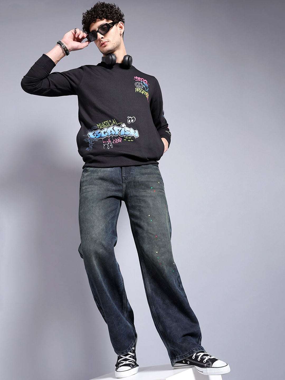 Men's Navy Blue Baggy Fit Solid Casual Jeans - Image 4