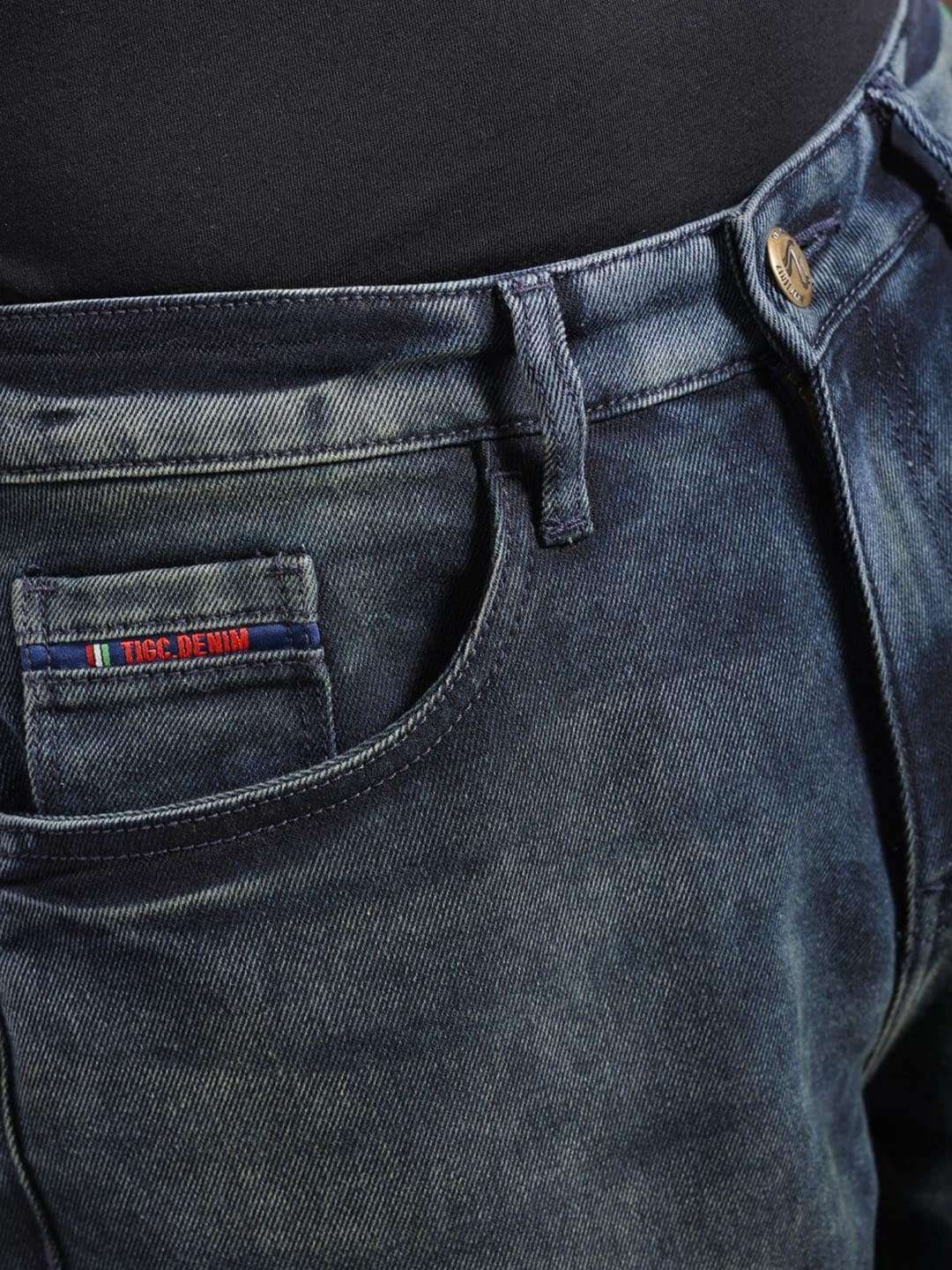 Men's Navy Blue Baggy Fit Solid Casual Jeans - Image 5