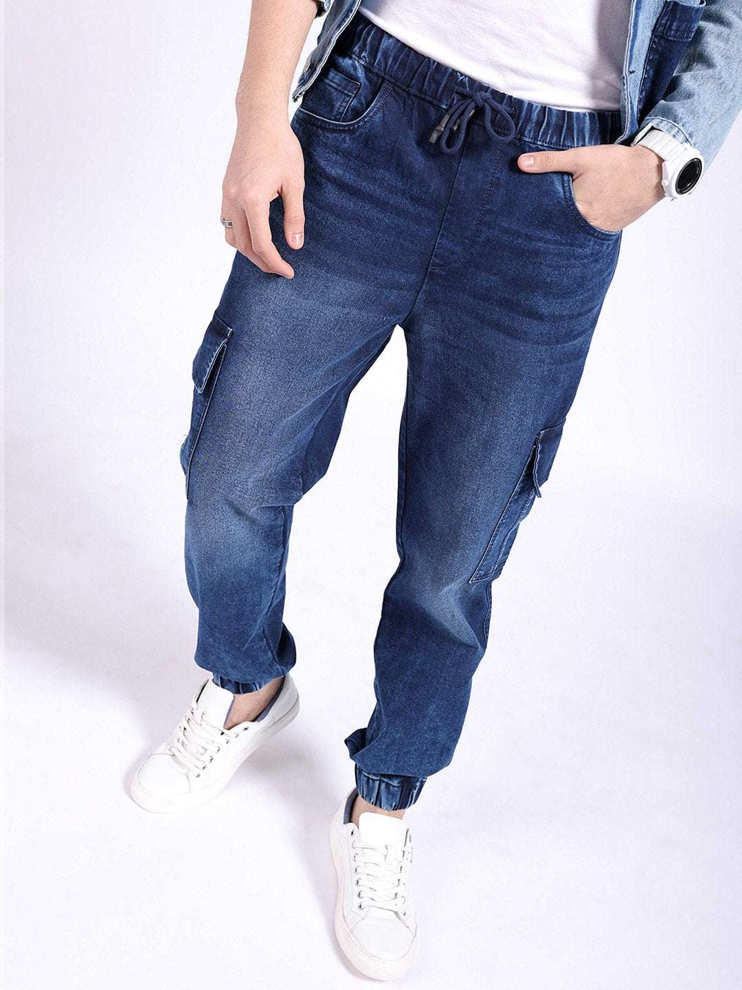 Men's Dark Blue Regular Fit Solid Street Wear Jeans