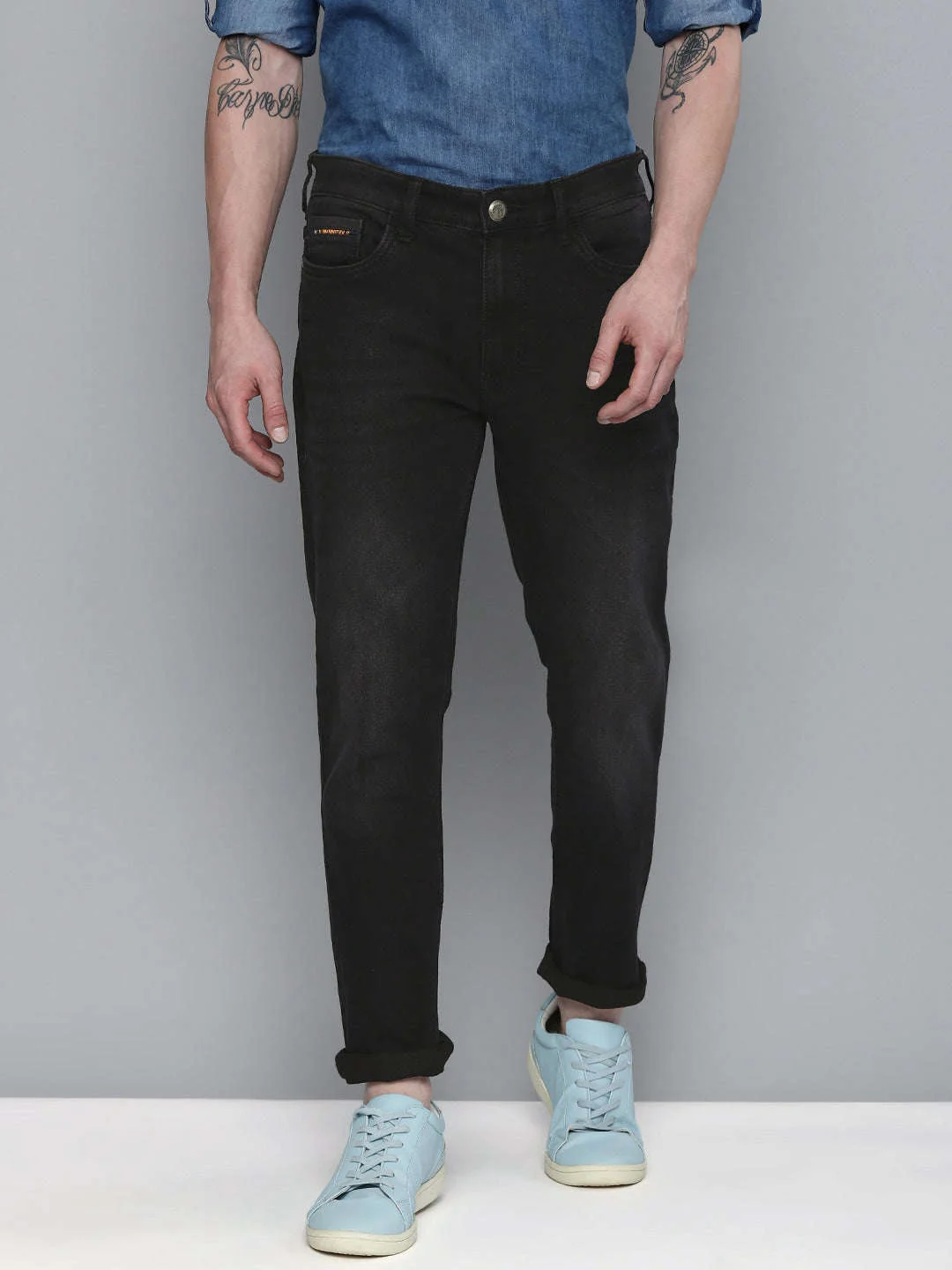 Men's Black Slim Fit Solid Mid-Rise Jeans
