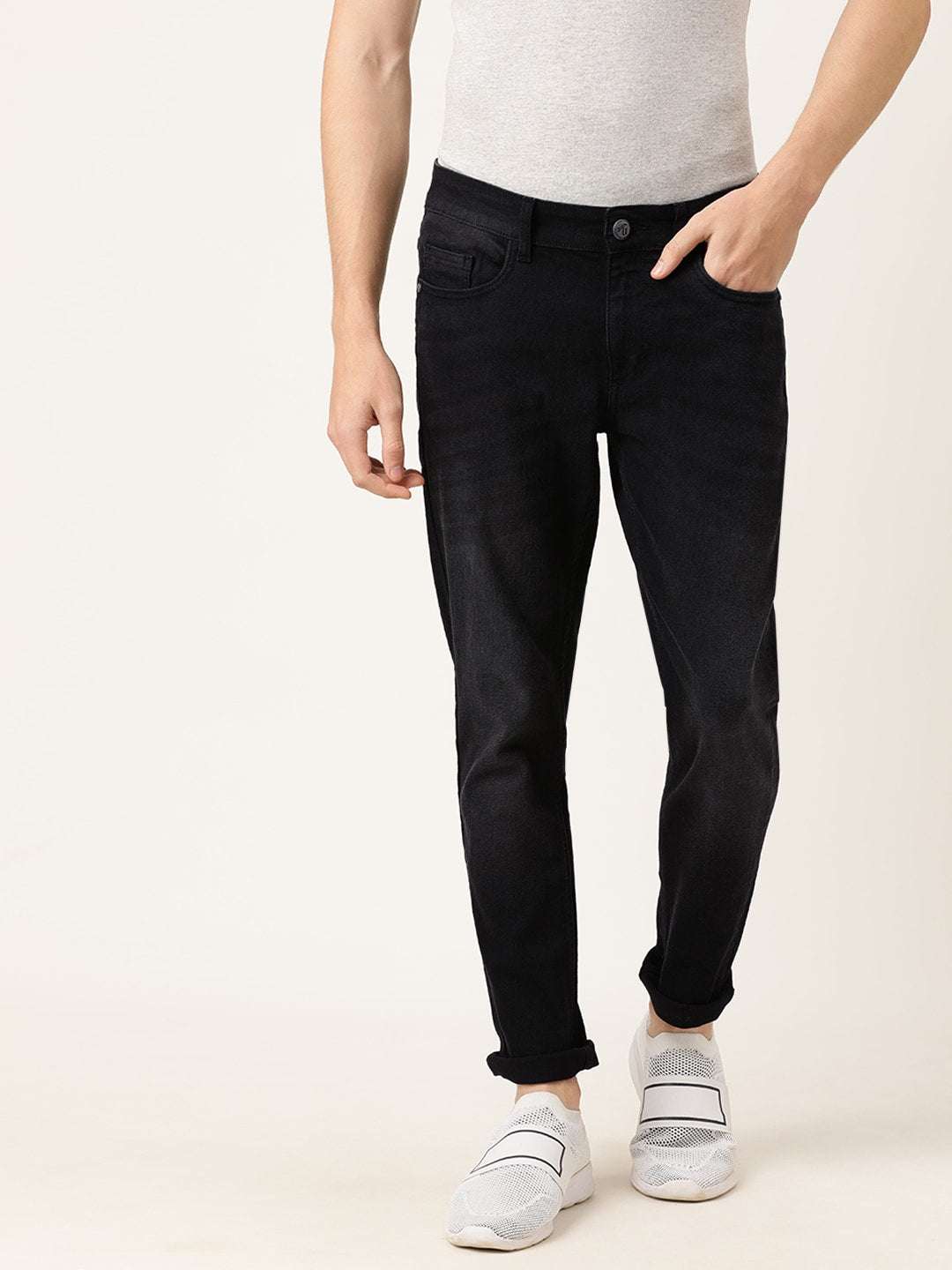 Men's Black Slim Fit Solid Mid-Rise Jeans