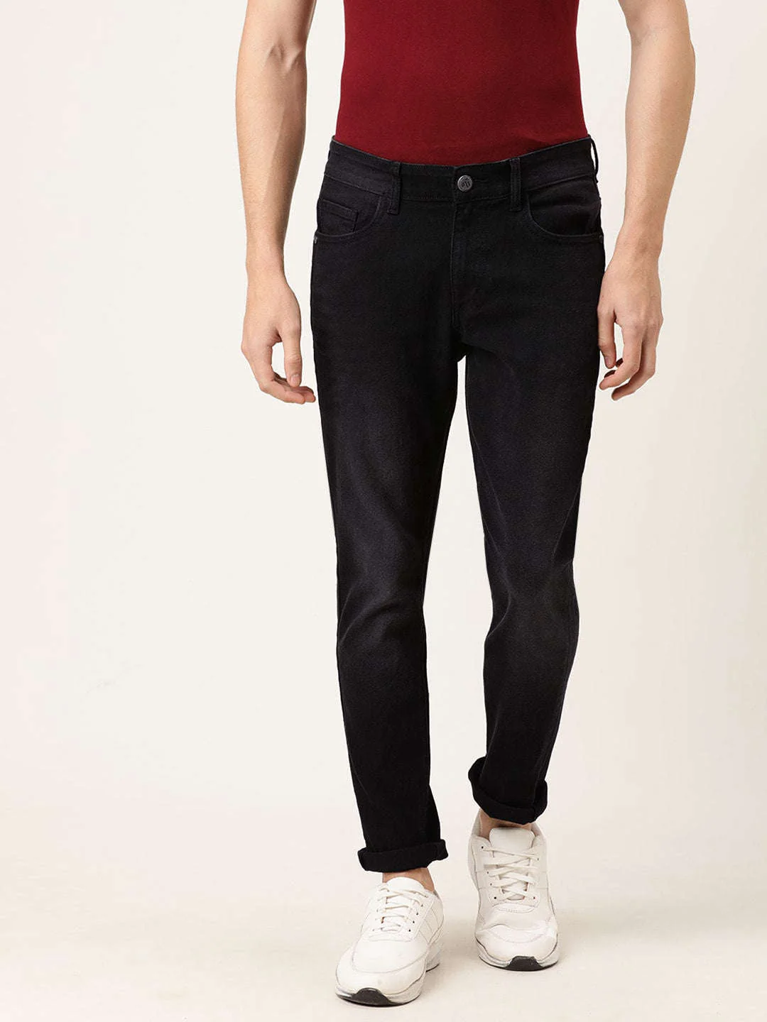 Men's Black Slim Fit Solid Mid-Rise Jeans