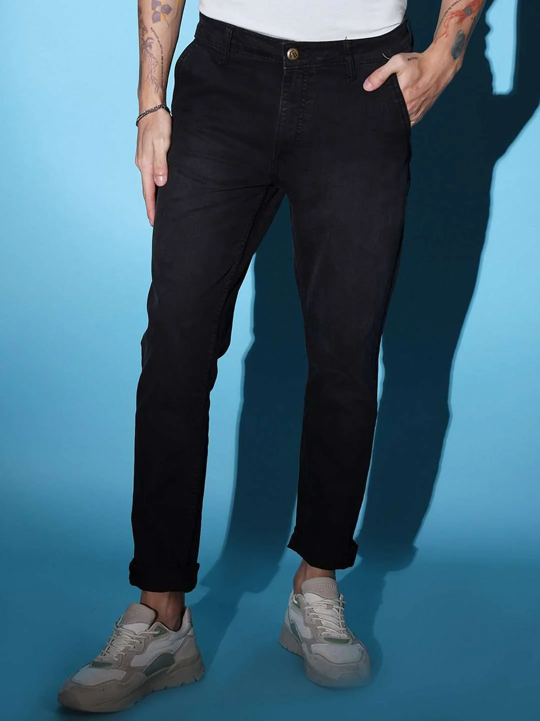 Men's Black Slim Fit Solid Mid-Rise Jeans