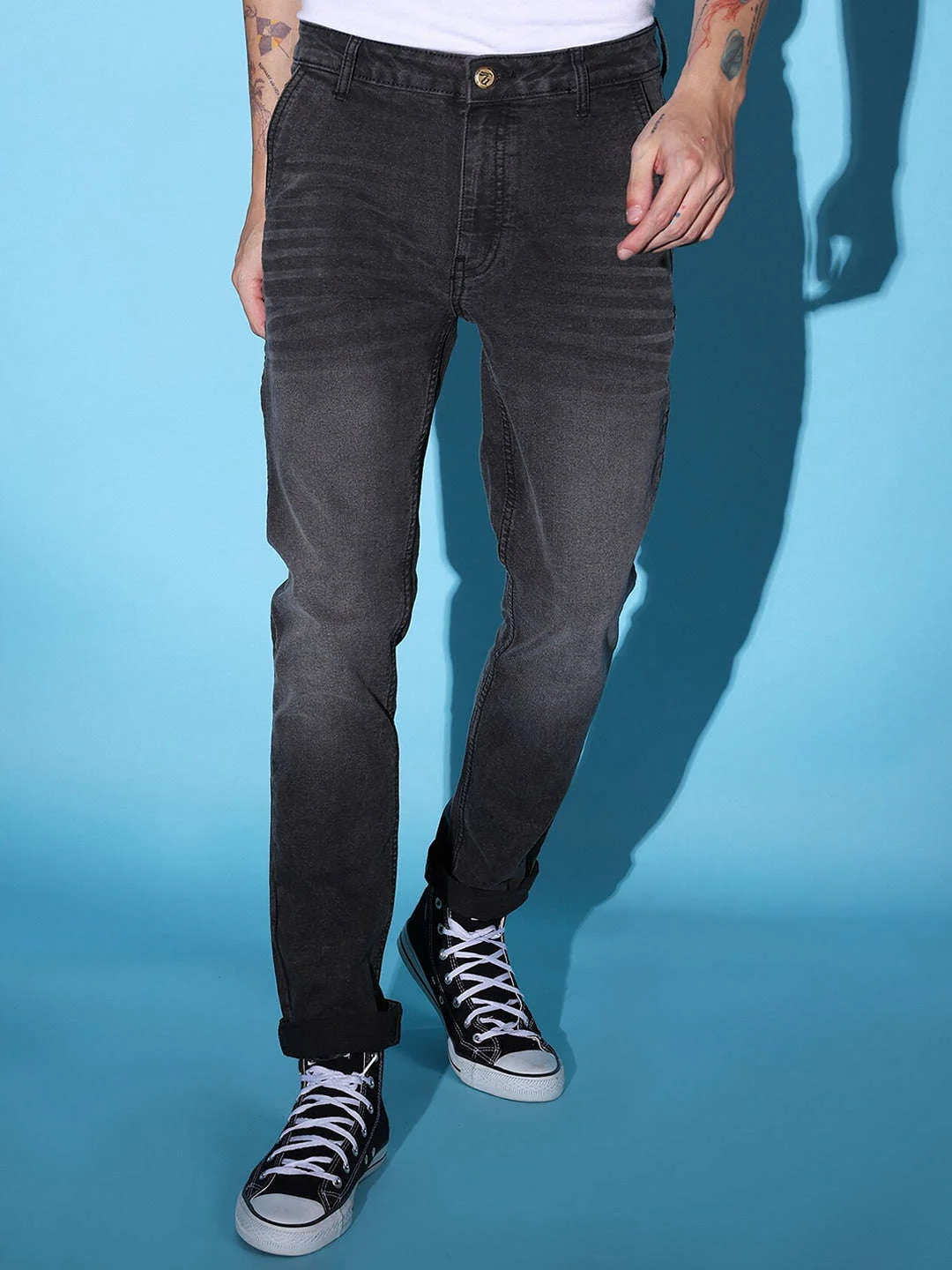 Men's Grey Slim Fit Solid Mid-Rise Jeans
