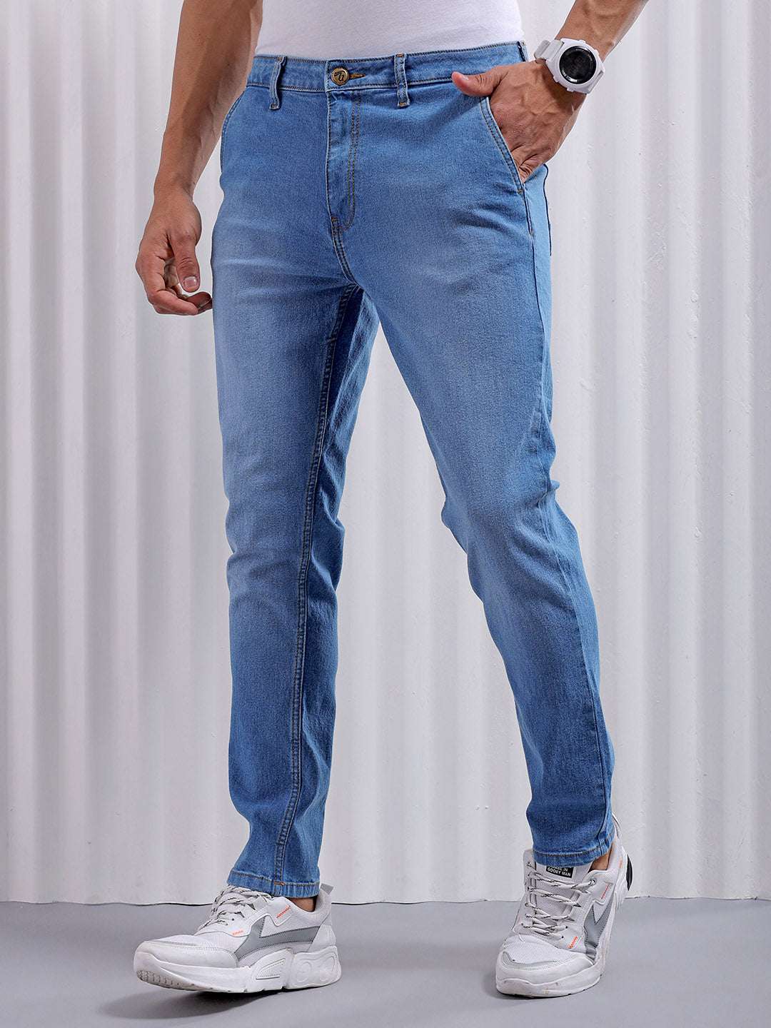 Men's Blue Slim Fit Solid Casual Jeans - Image 3