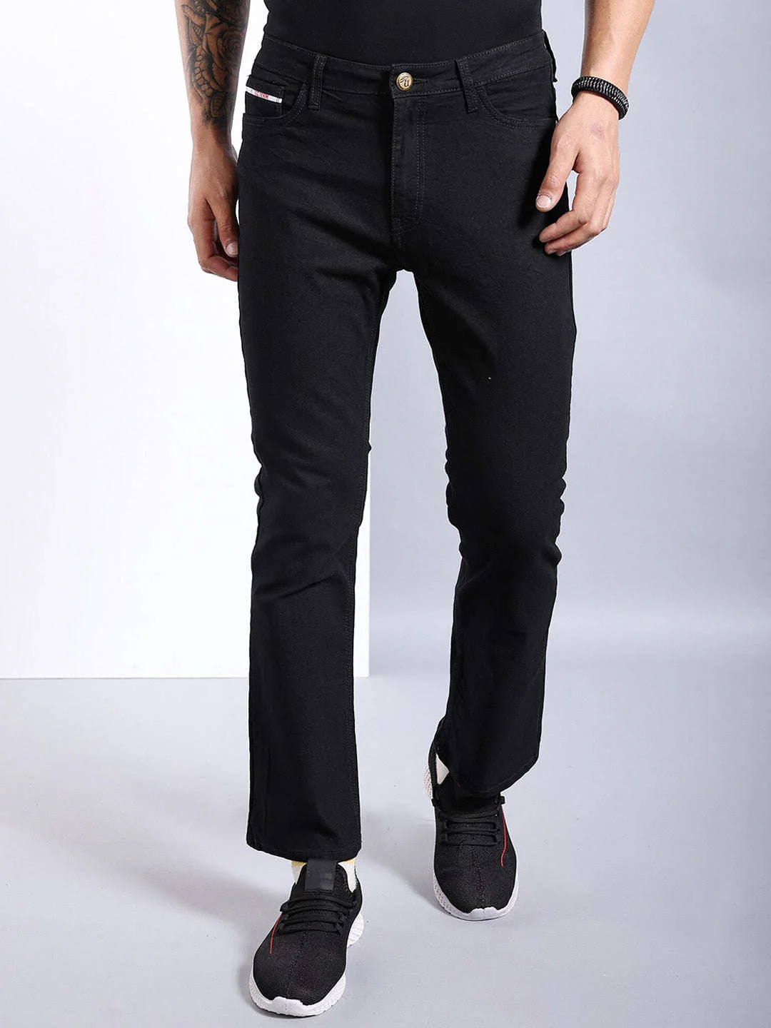 Men's Black Bootcut Fit Solid Casual Jeans