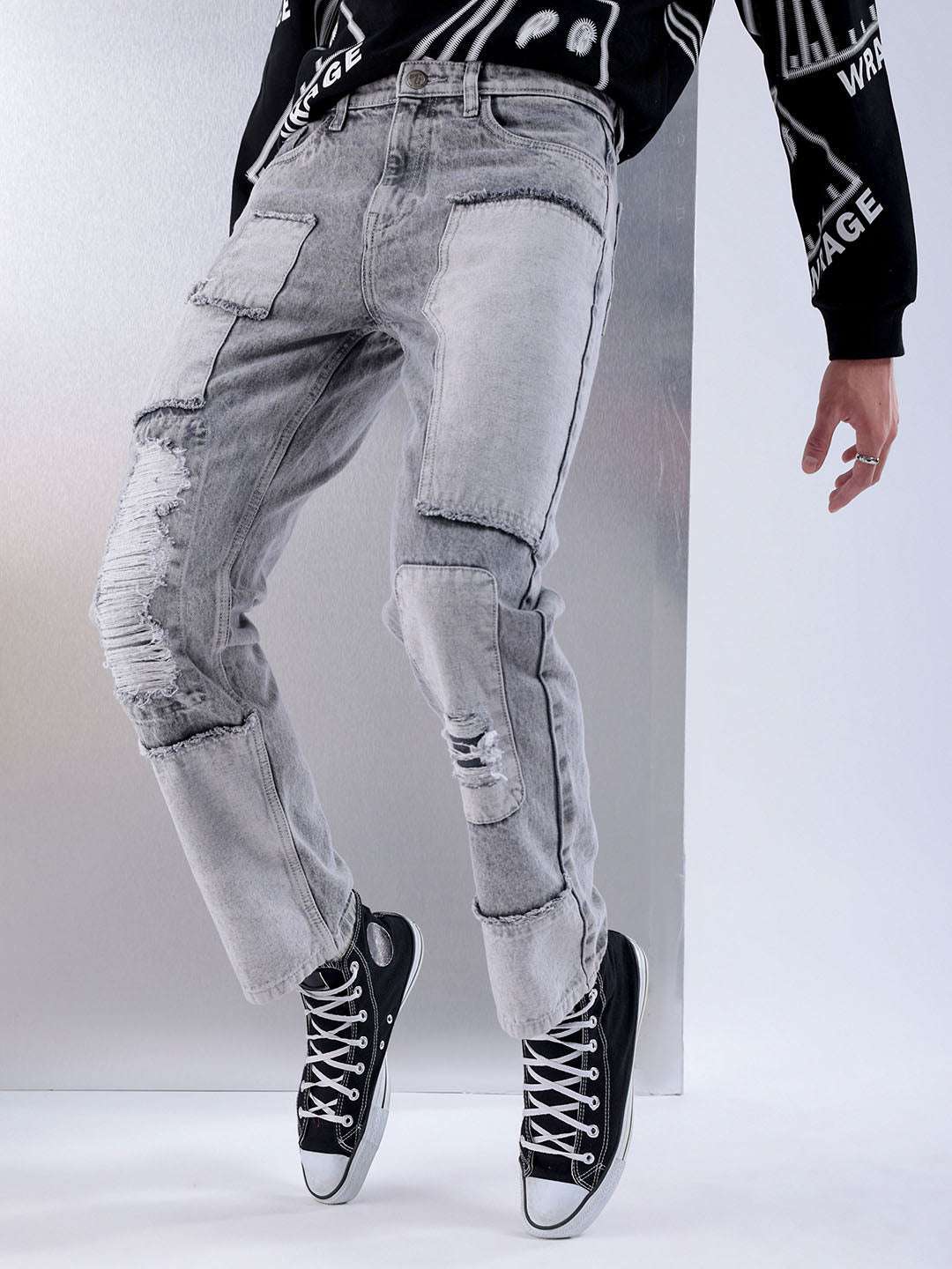 Men's Grey Regular Fit Solid Casual Jeans