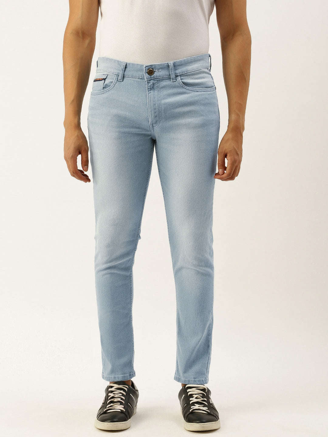 Men's Light Blue Slim Fit Solid Casual Jeans