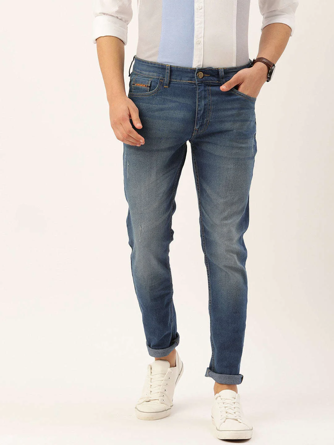 Men's Blue Slim Fit Solid Low-Rise Stretchable Jeans