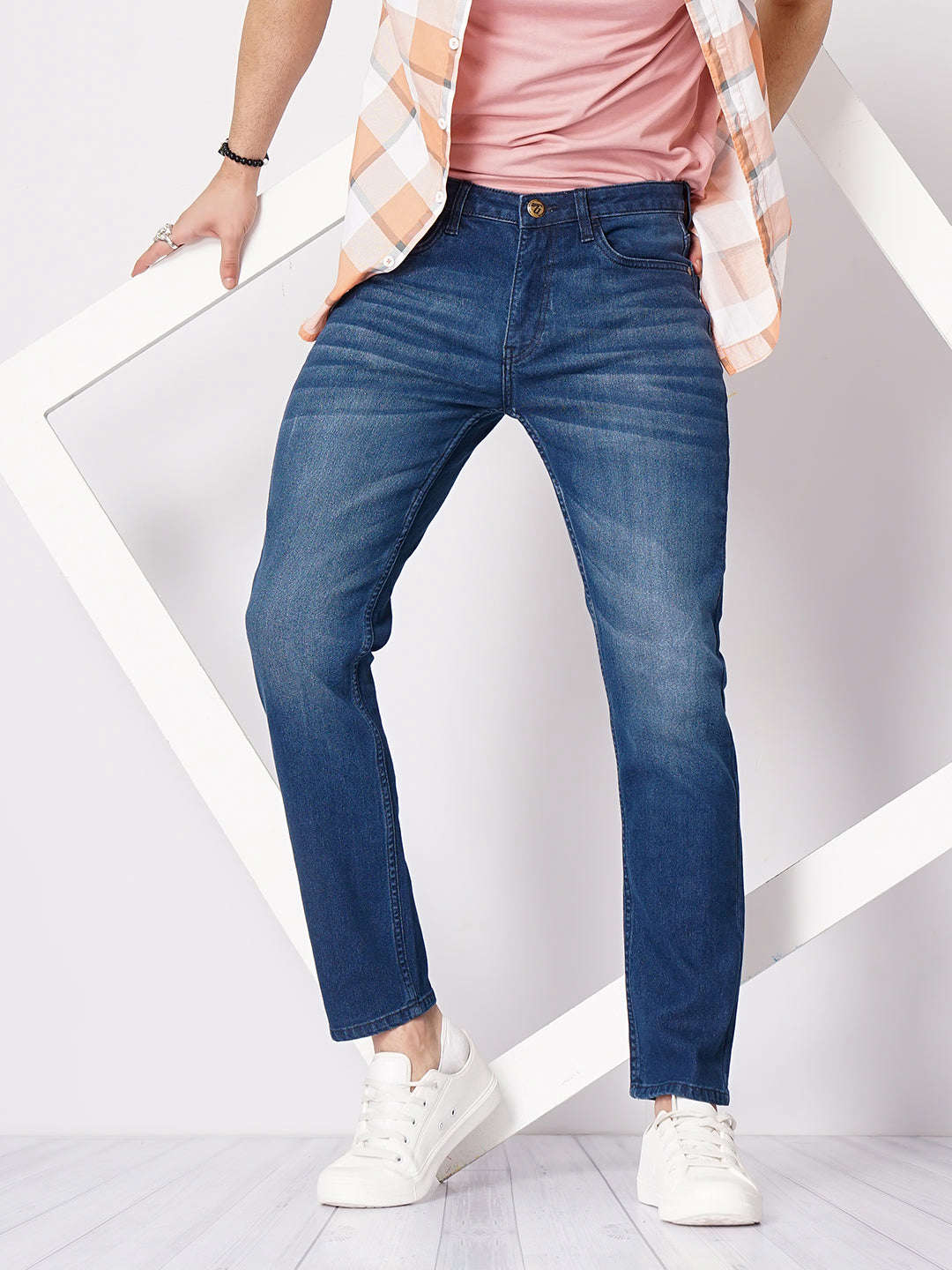 Men's Dark Blue Slim Fit Solid Casual Jeans