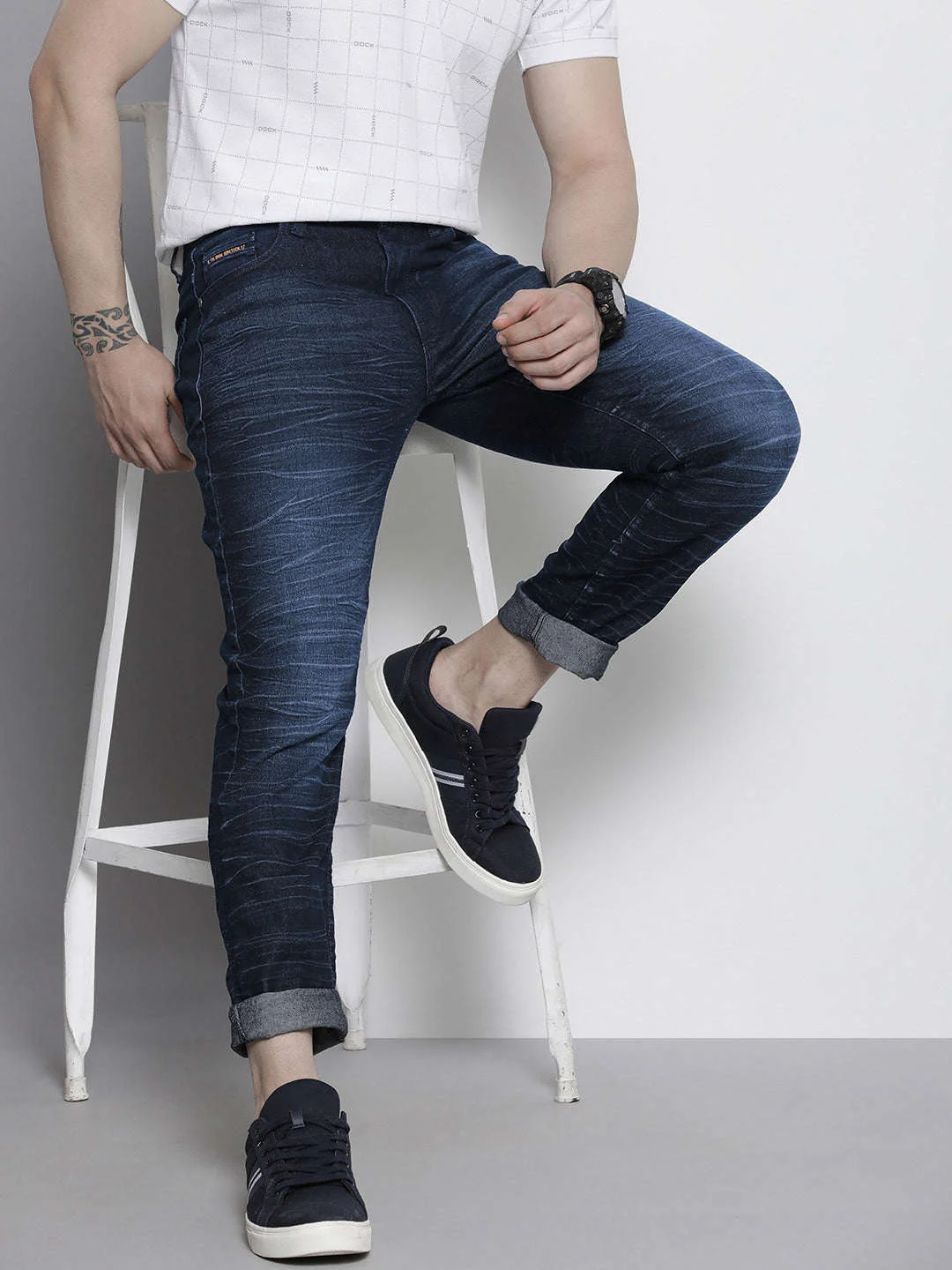 Men's Blue Slim Fit Solid Mid-Rise Stretchable Jeans