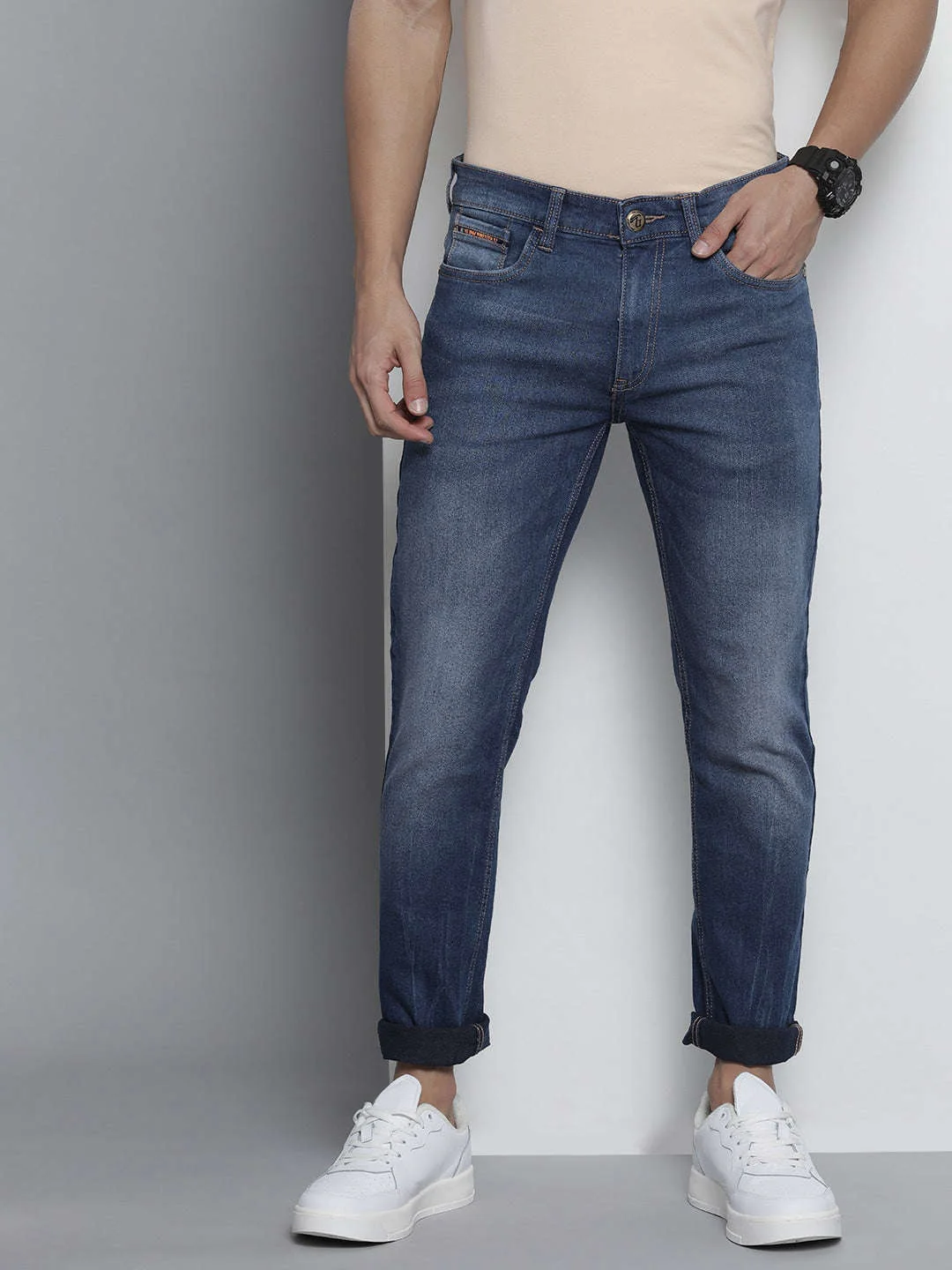 Men's Blue Slim Fit Solid Mid-Rise Stretchable Jeans