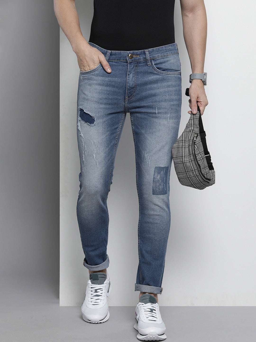 Men's Blue Slim Fit Solid Casual Jeans
