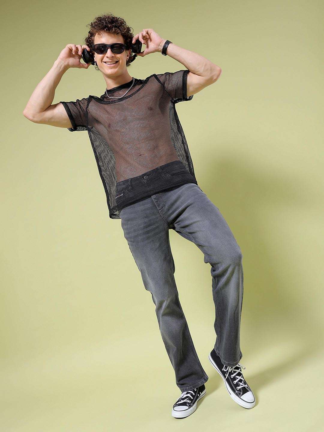 Men's Grey Bootcut Solid Mid-Rise Stretchable Jeans