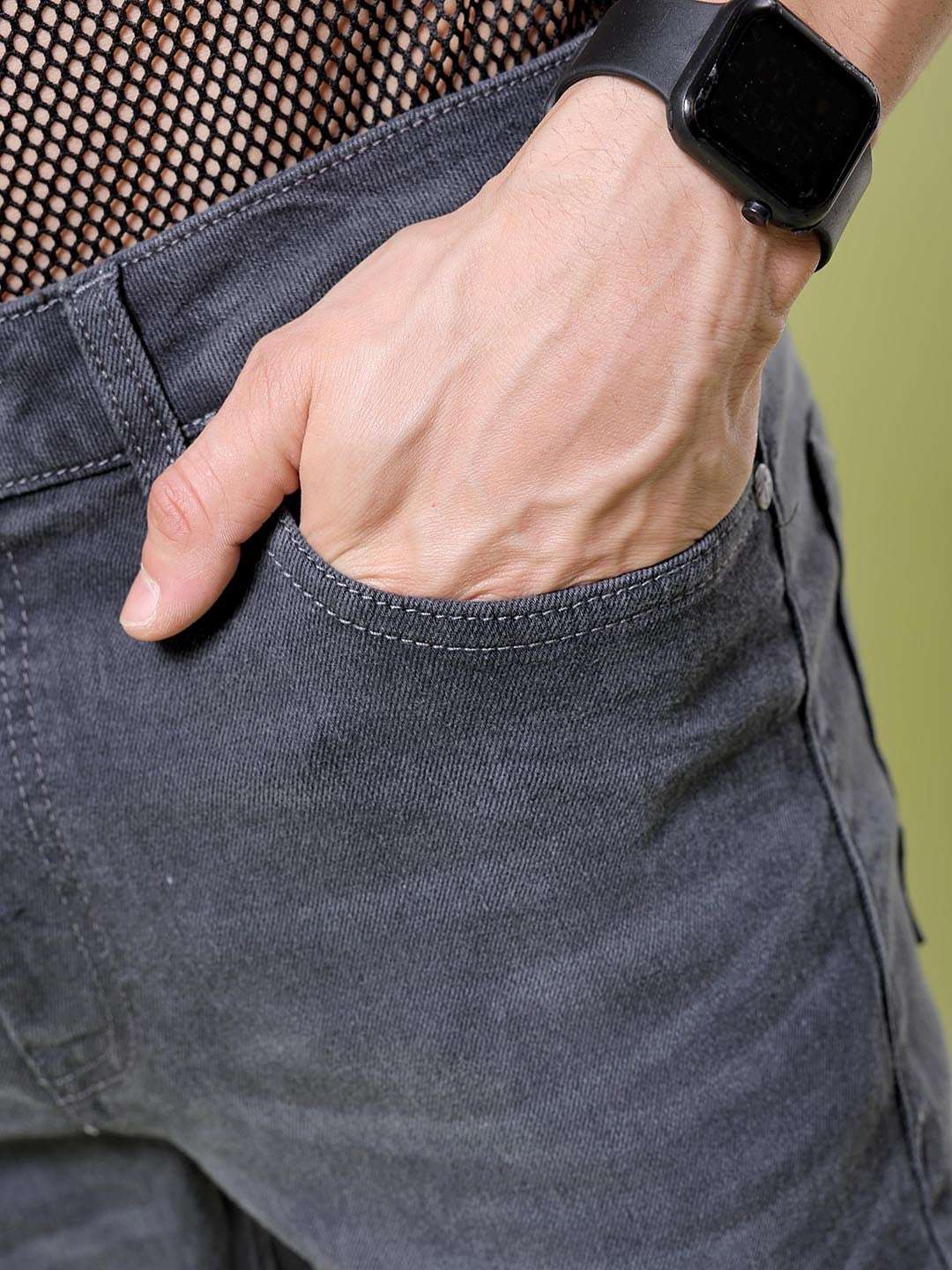 Men's Grey Bootcut Solid Mid-Rise Stretchable Jeans - Image 12