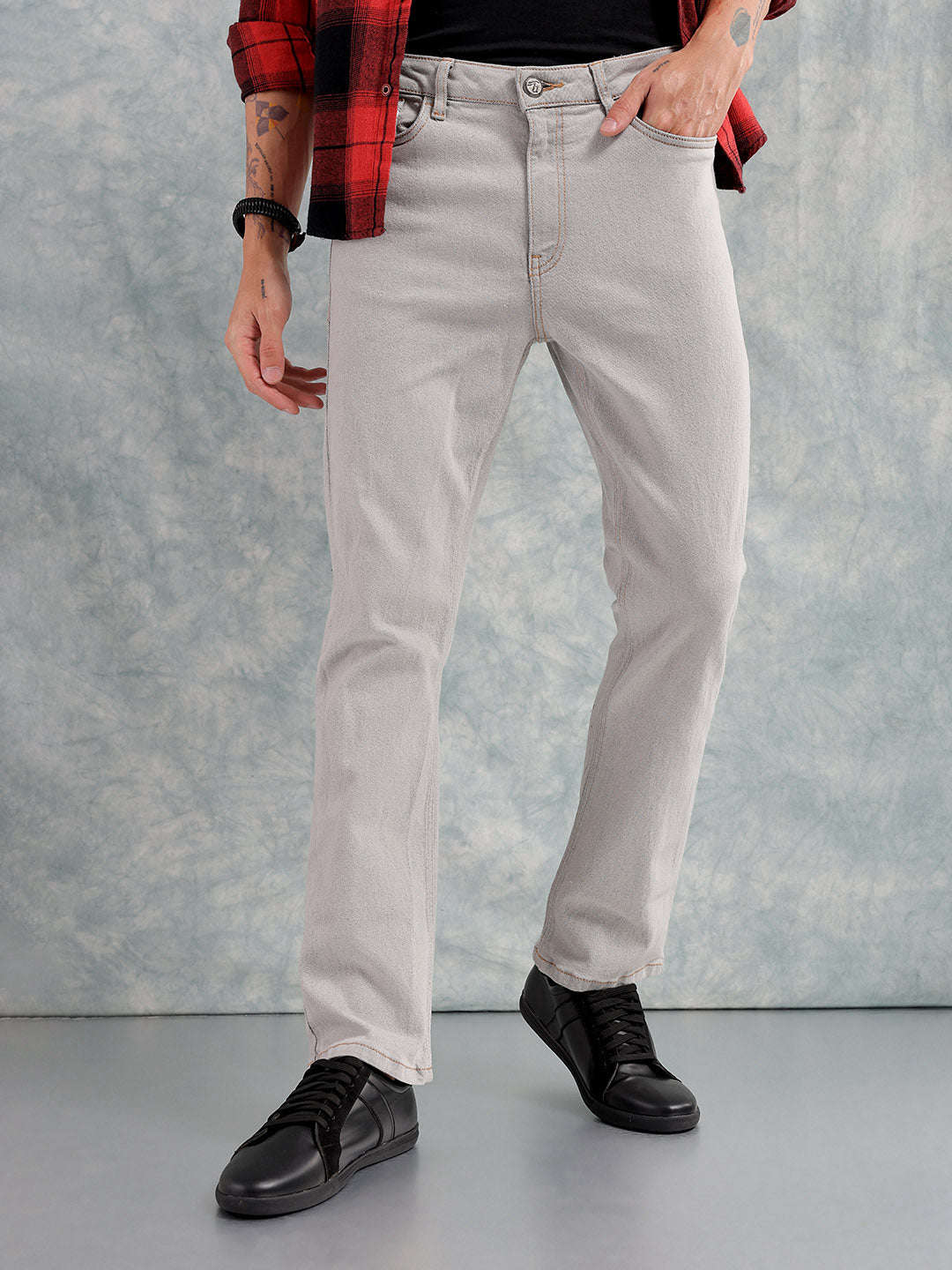 Men's Grey Bootcut Solid Mid-Rise Stretchable Jeans