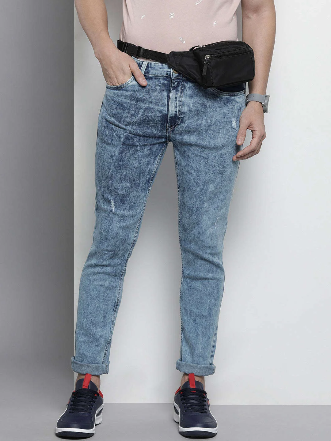 Men's Blue Slim Fit Solid Mid-Rise Stretchable Jeans