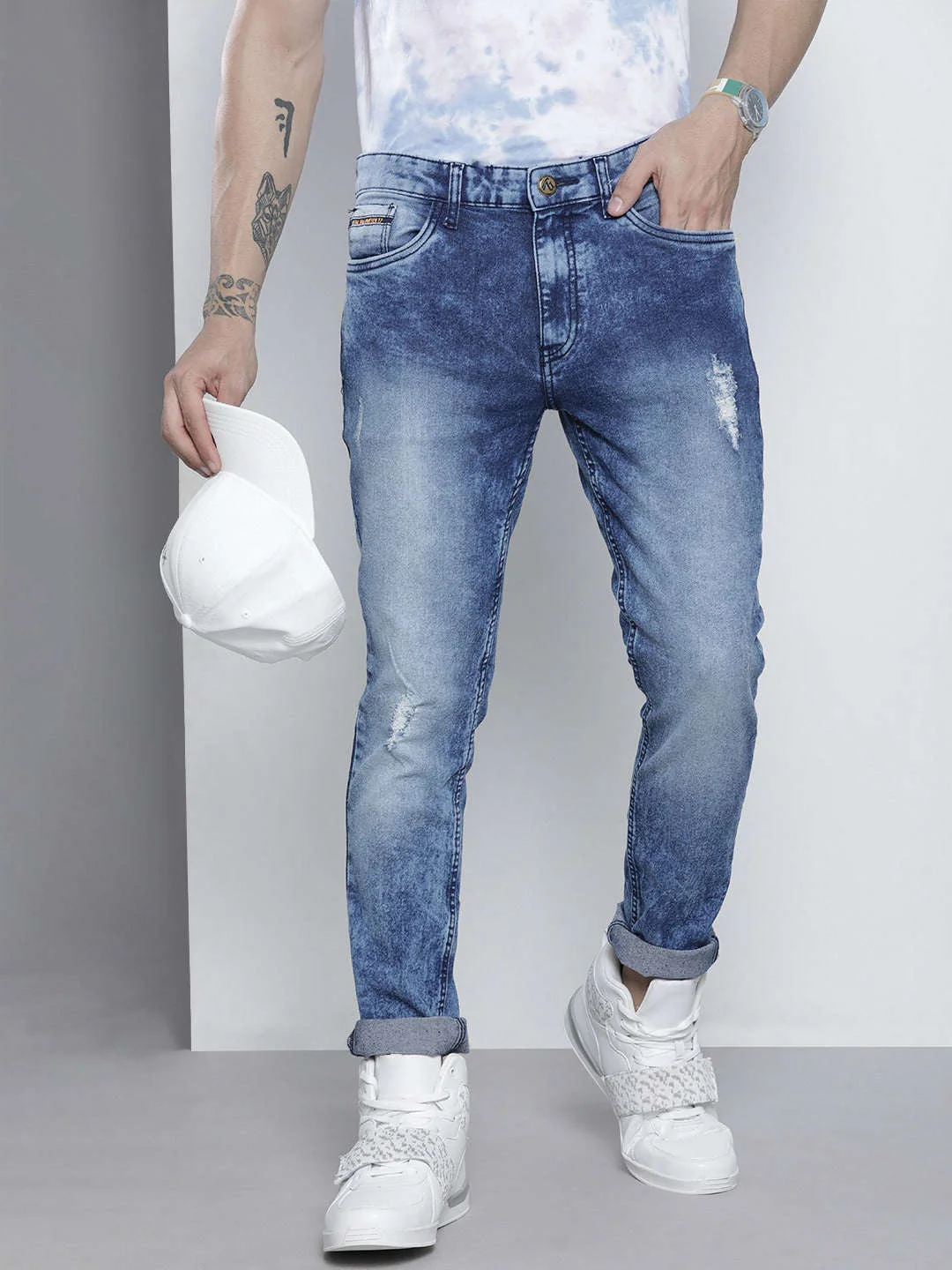 Men's Blue Slim Fit Solid Casual Jeans
